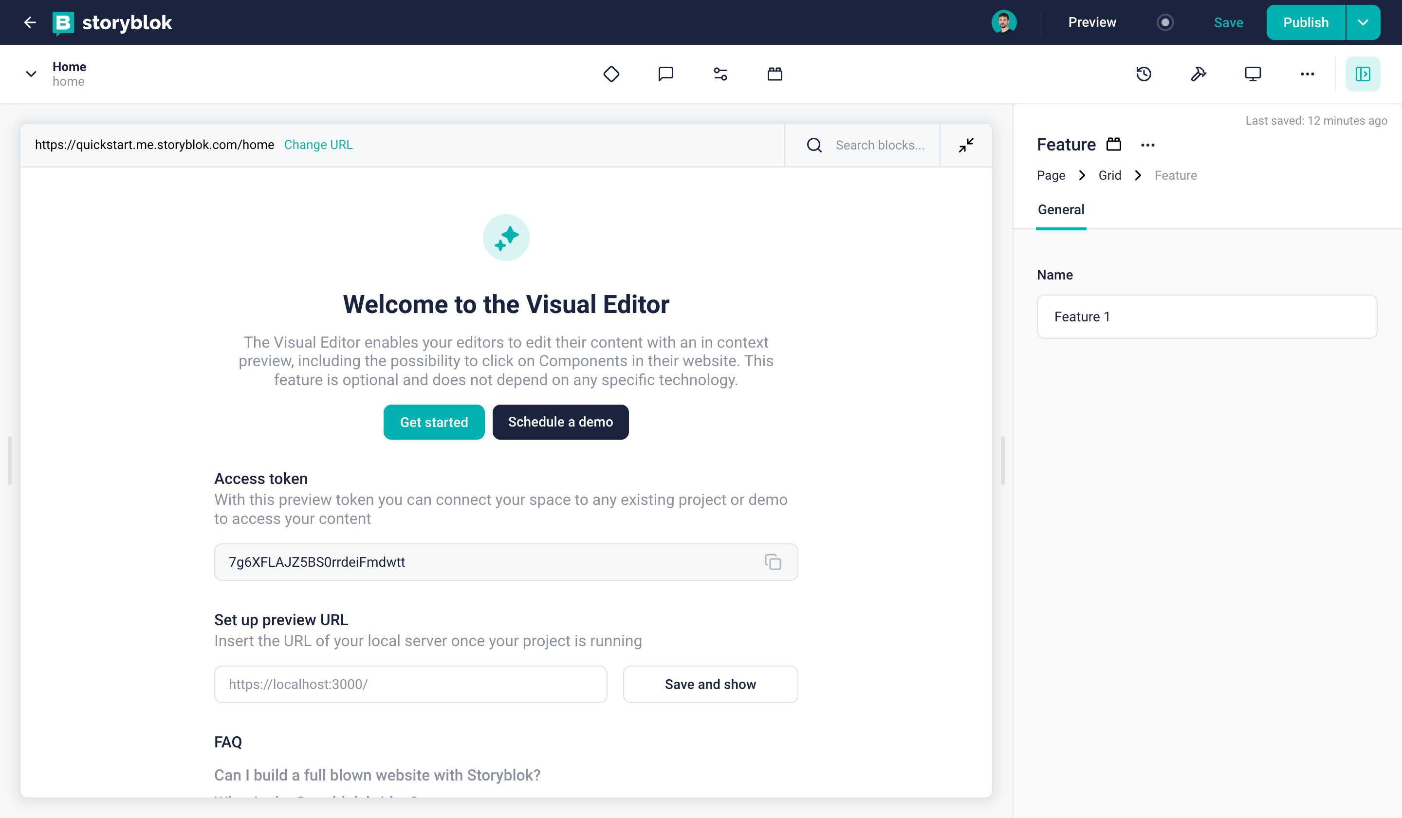 The Feature blok, nested in the Grid blok