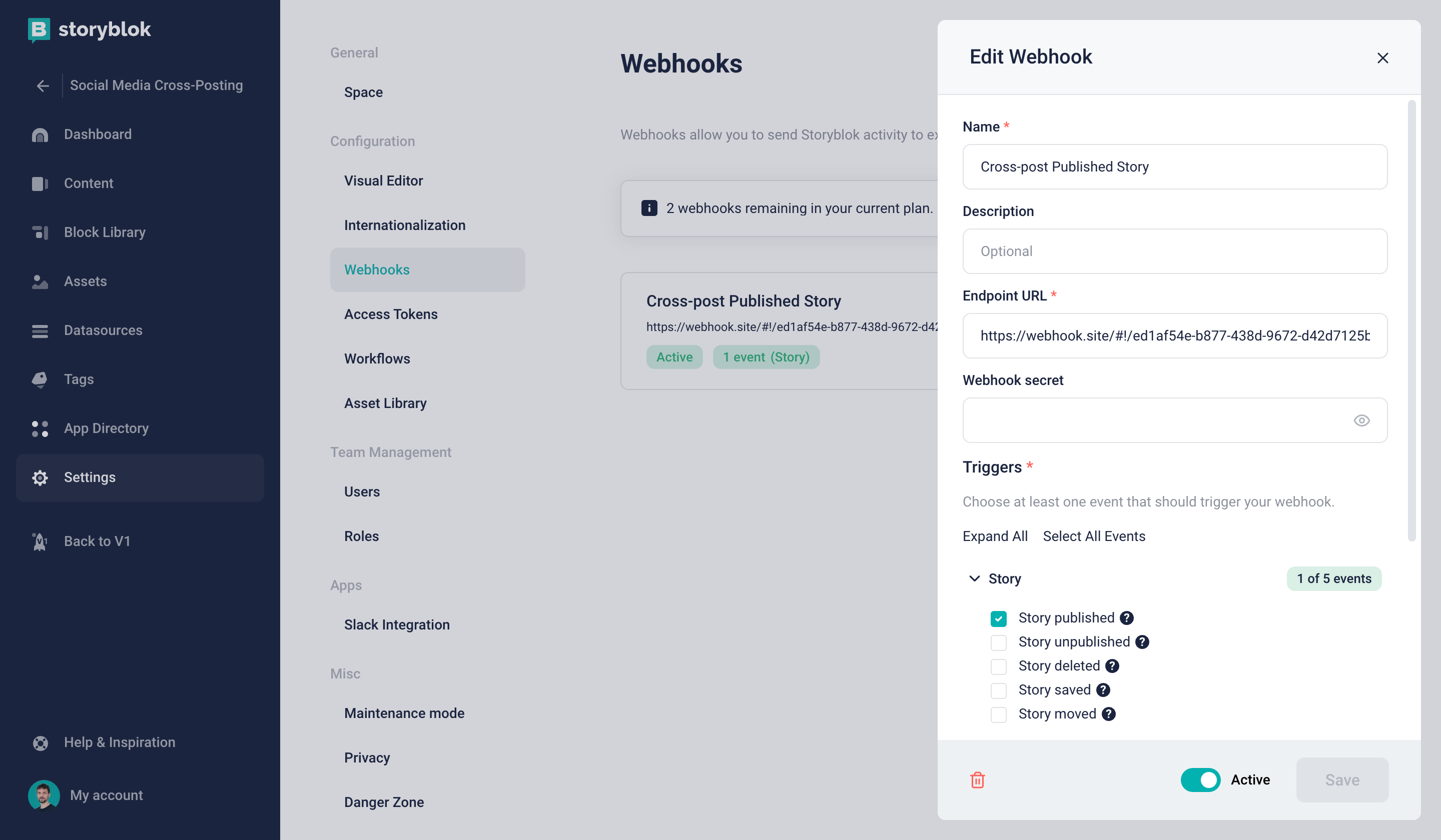 Configuring the webhook