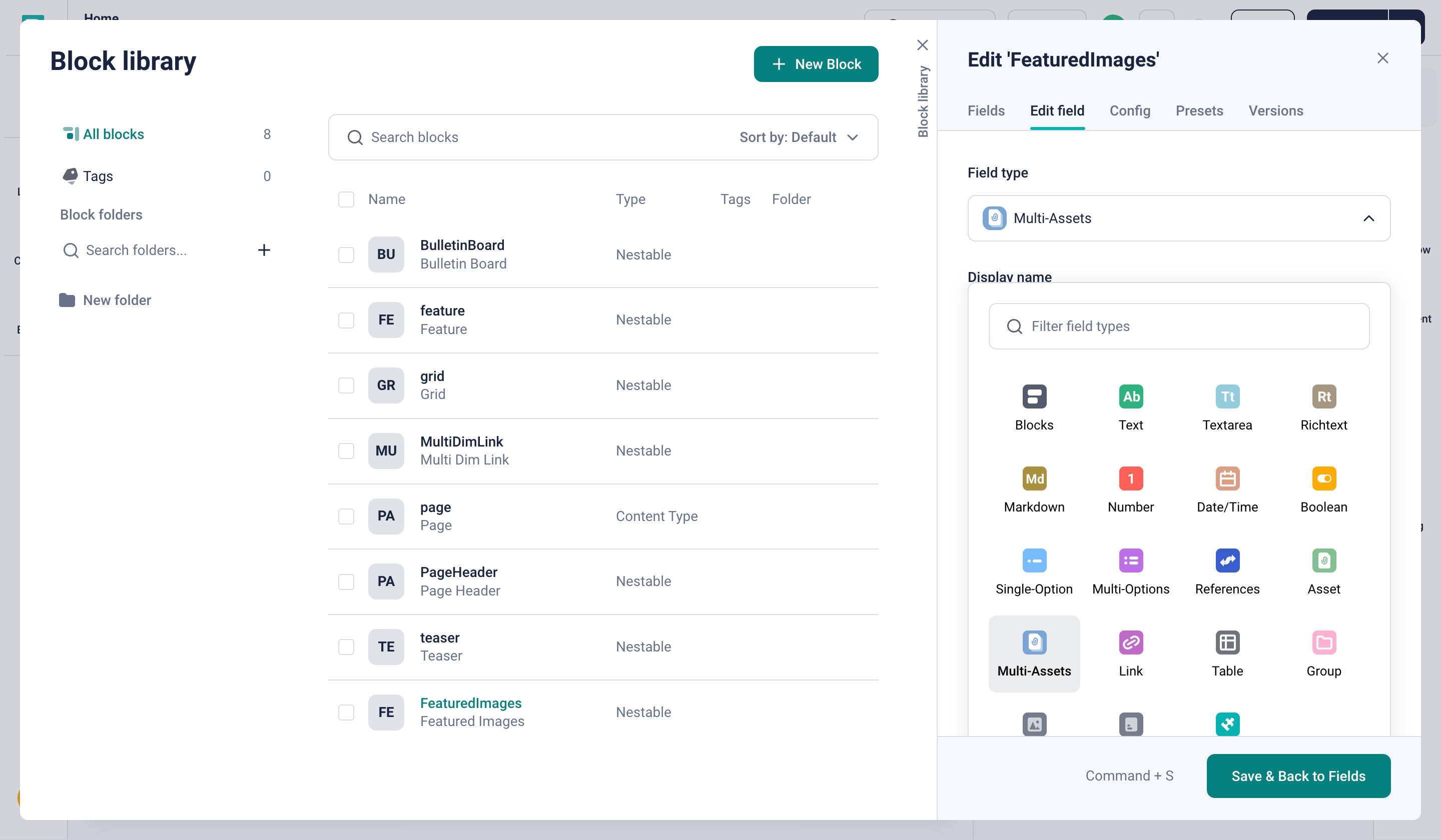 Adding a Multi Assets block to Featured Images component