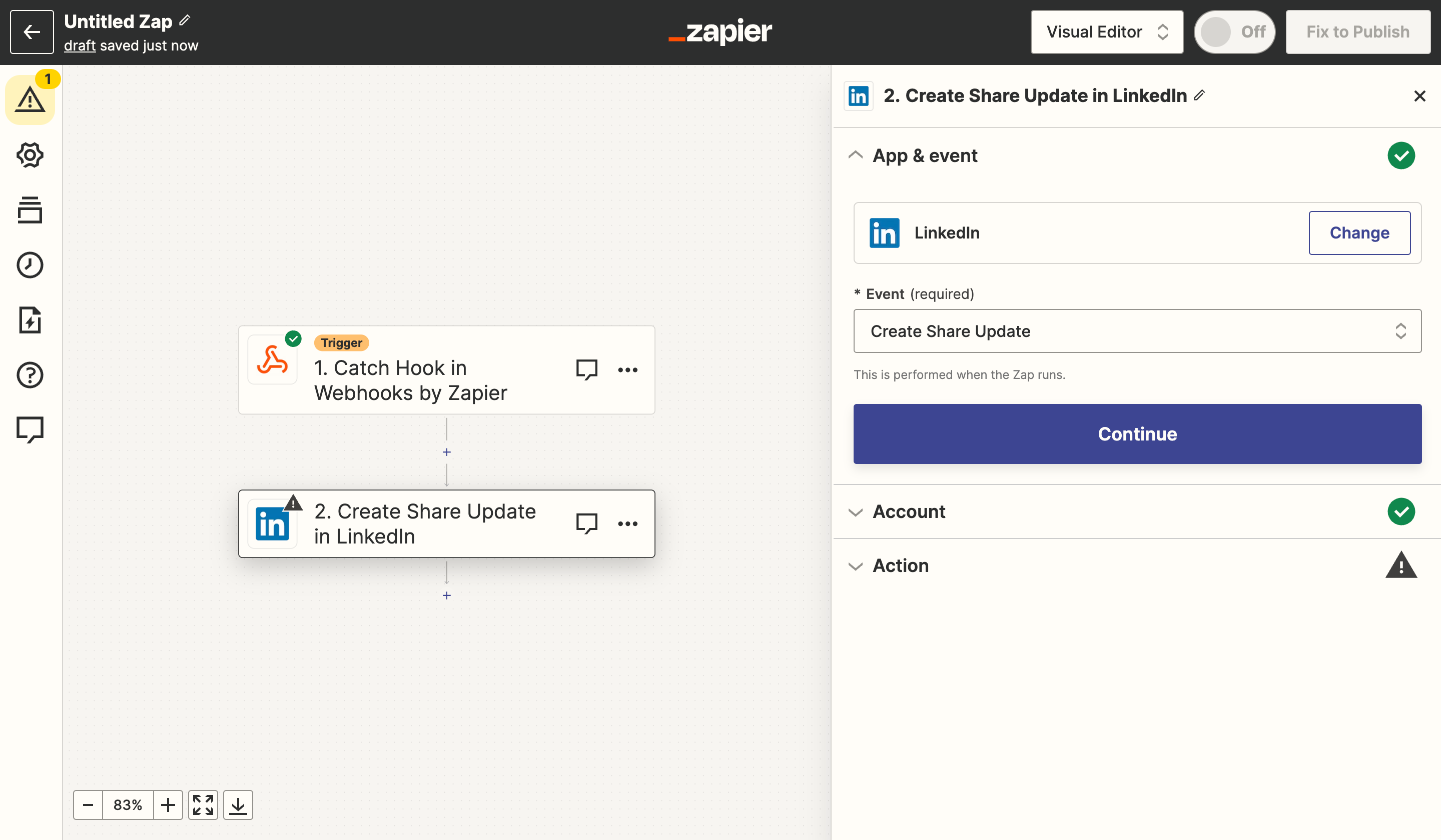 Configuring the LinkedIn integration in Zapier