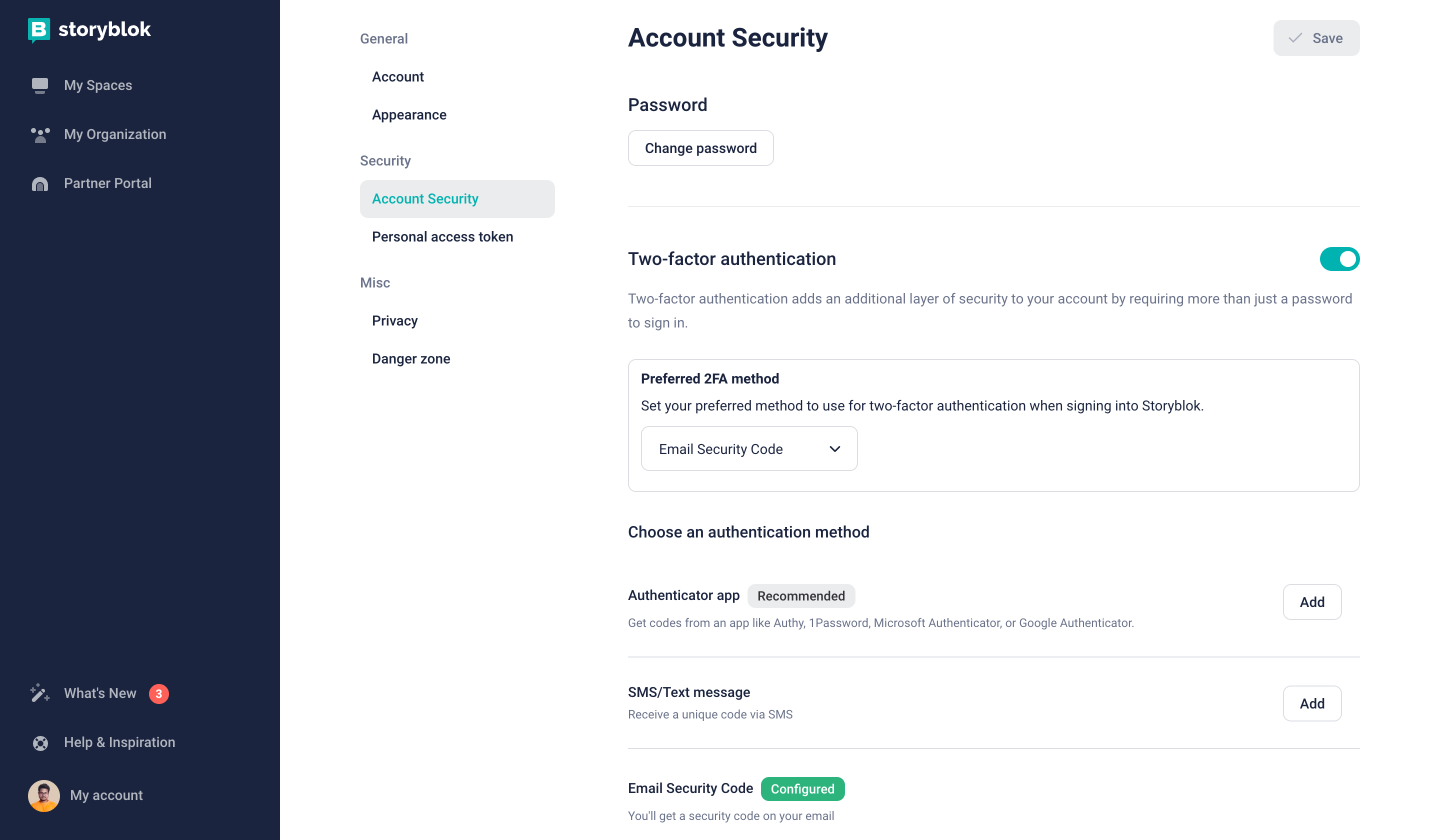 Storyblok two-factor authentication