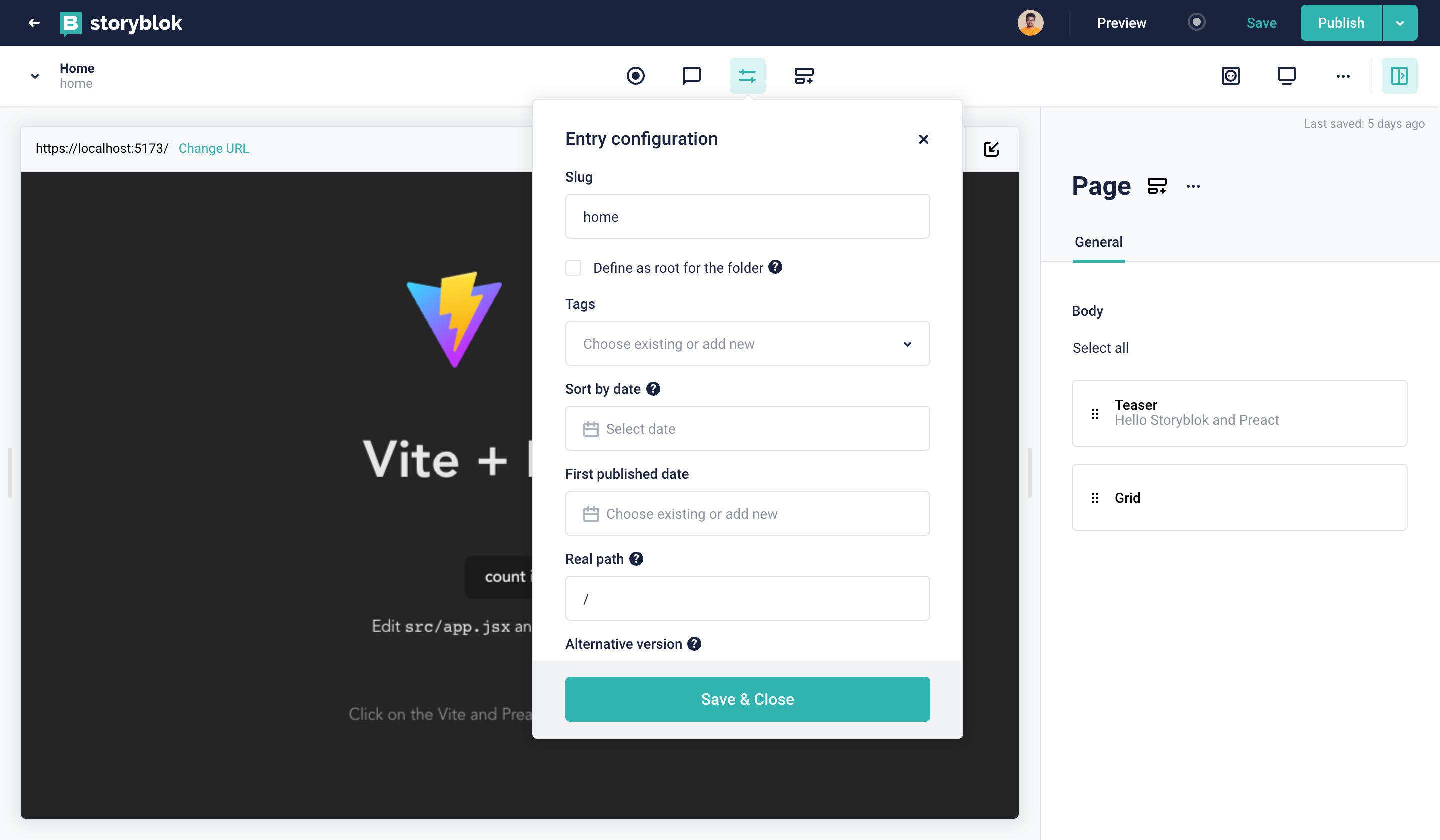 Update home page entry configuration