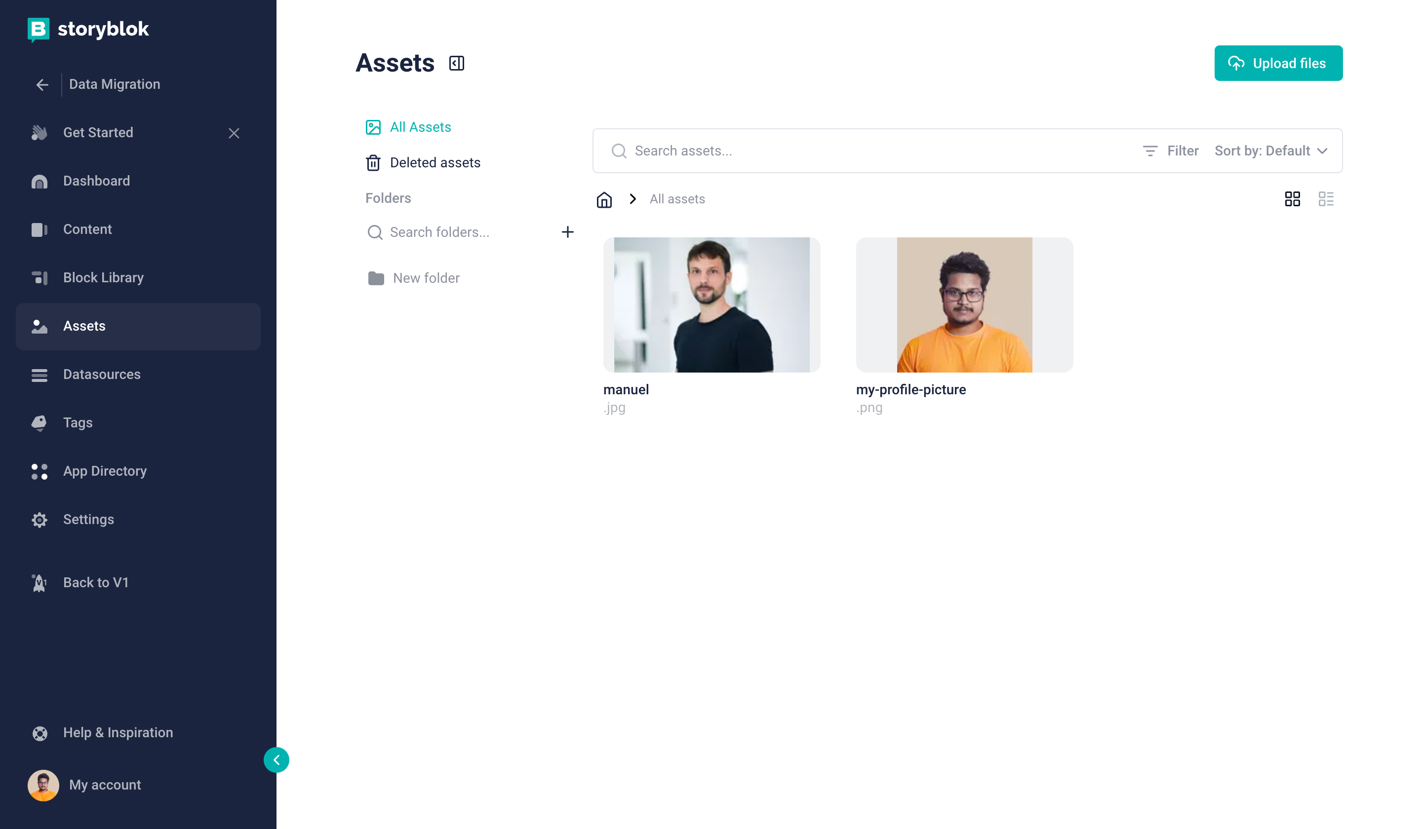 Storyblok assets tab