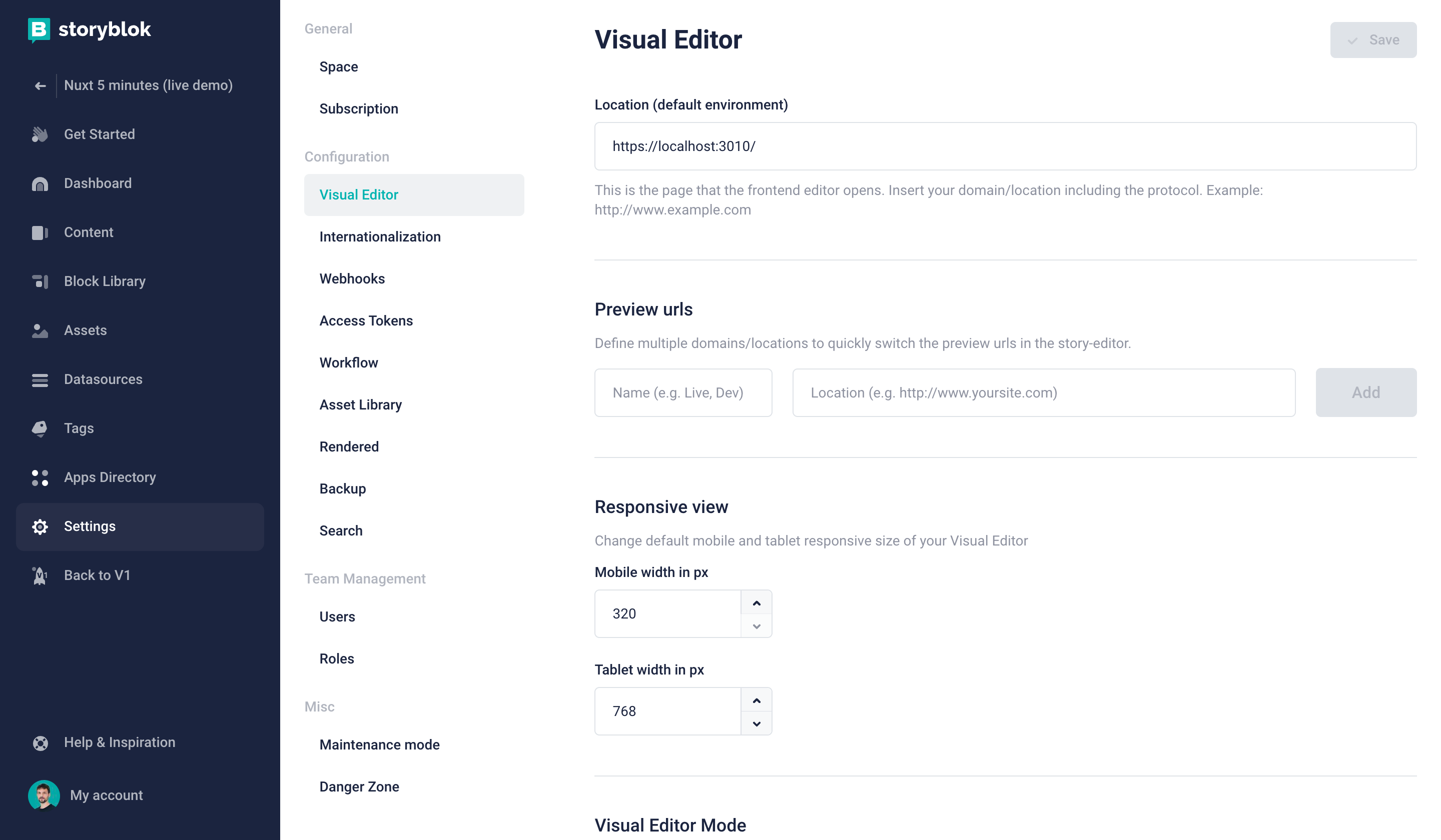 Defining the default environment URL