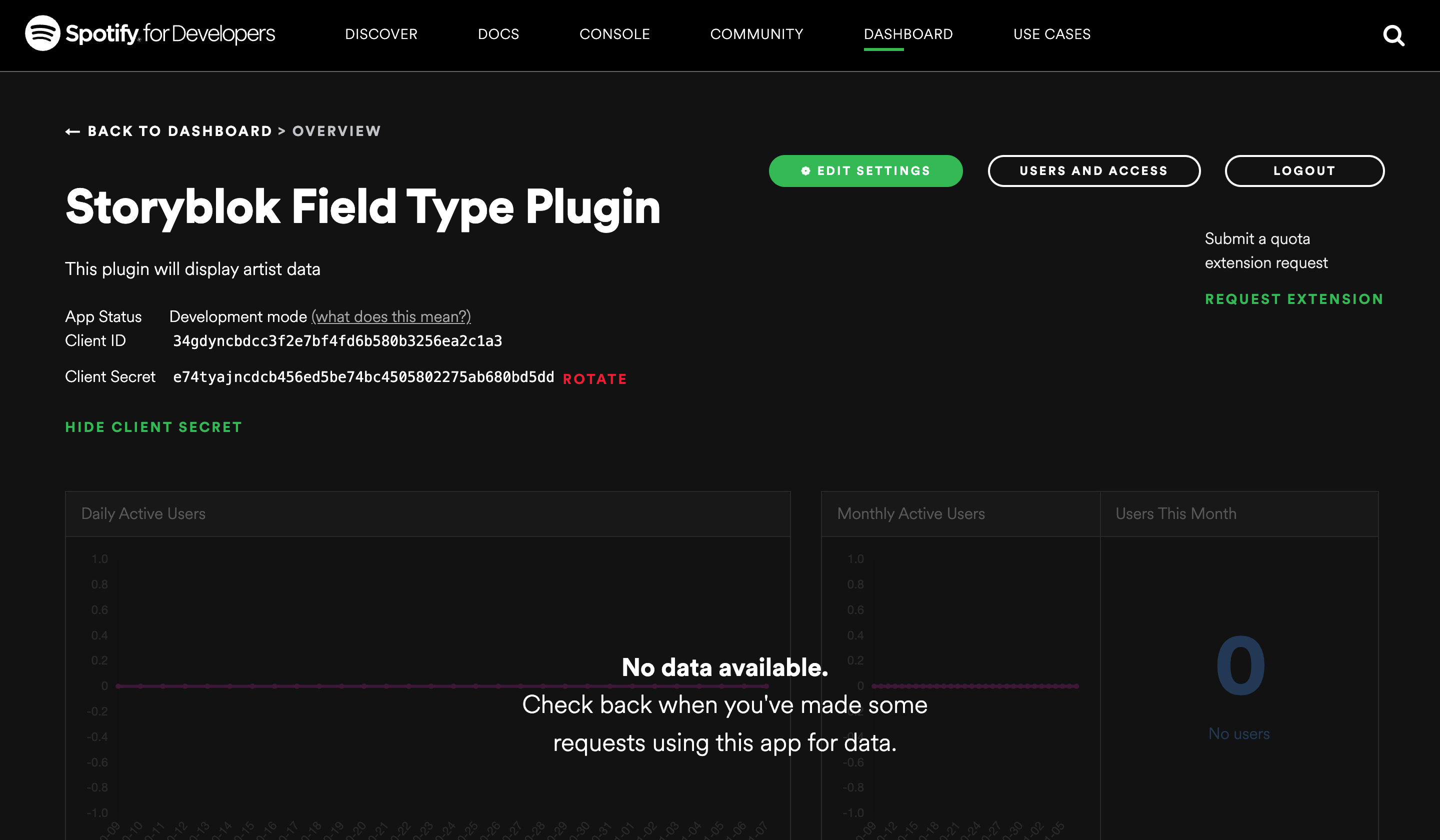 Spotify Application Dashboard