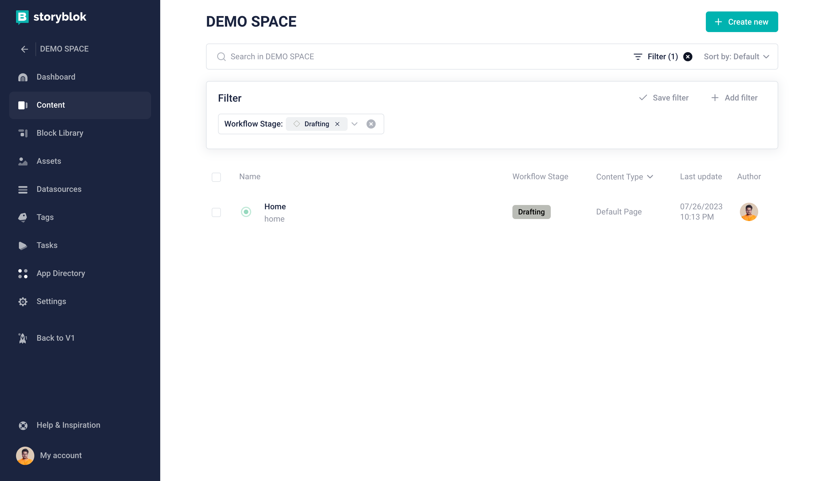 Filter content via workflow stage