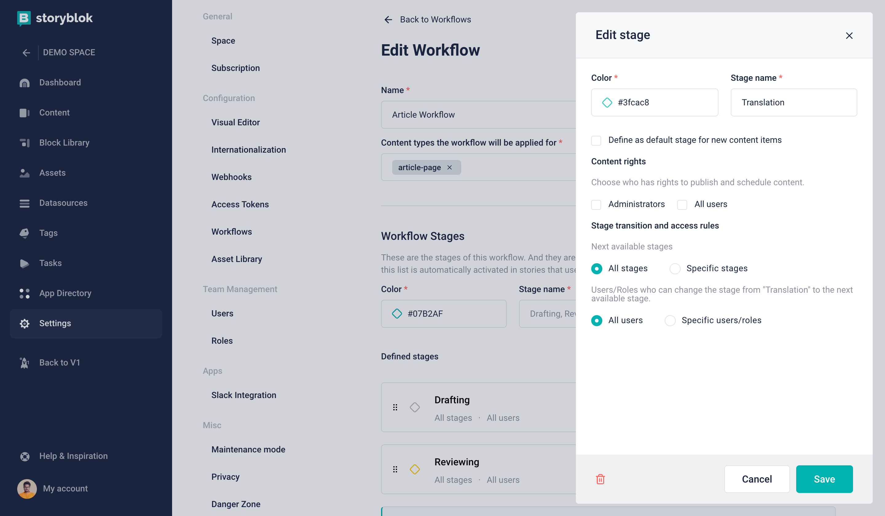 A screenshot of how to customize a workflow stage