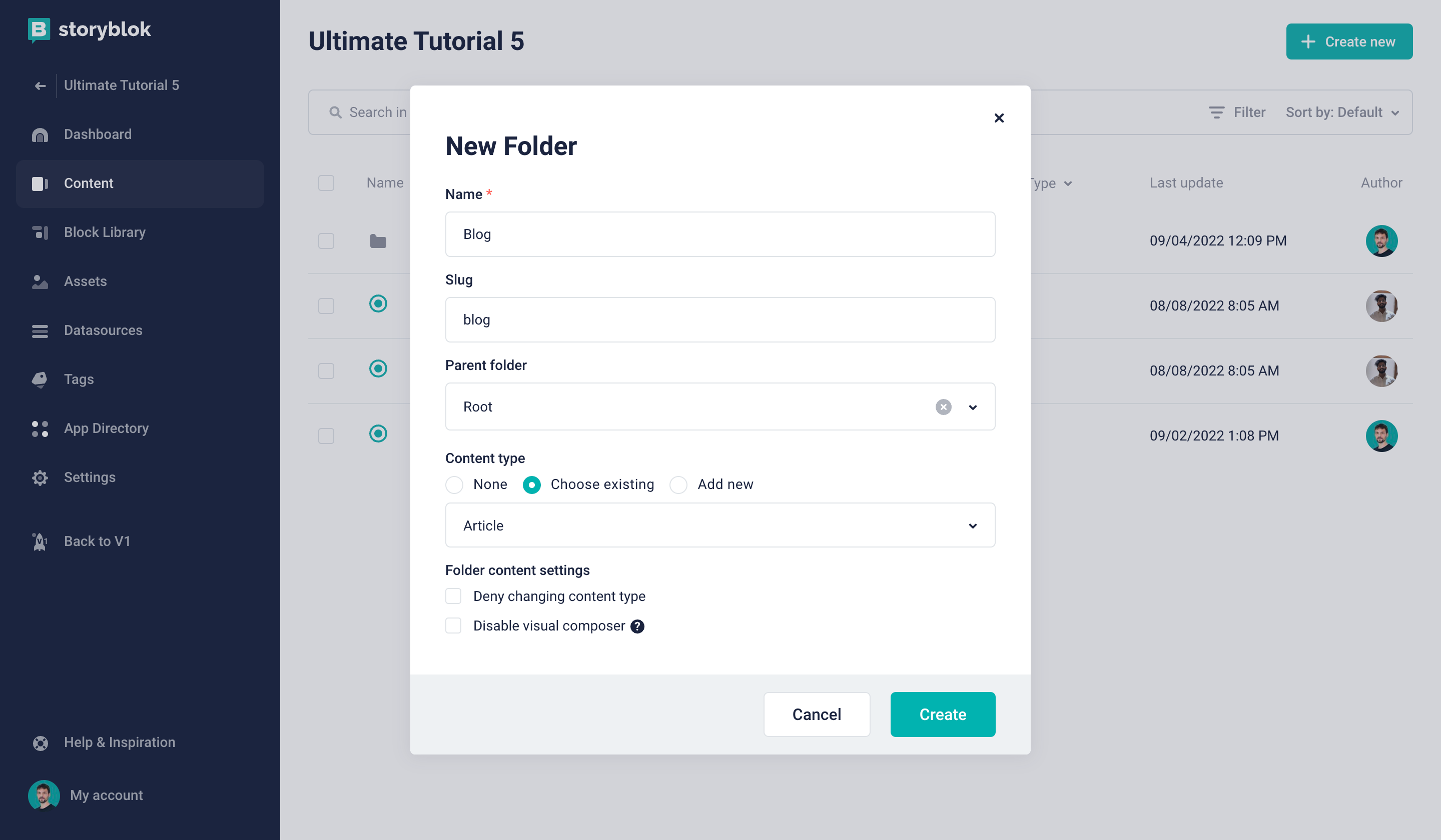 Creating a blog folder
