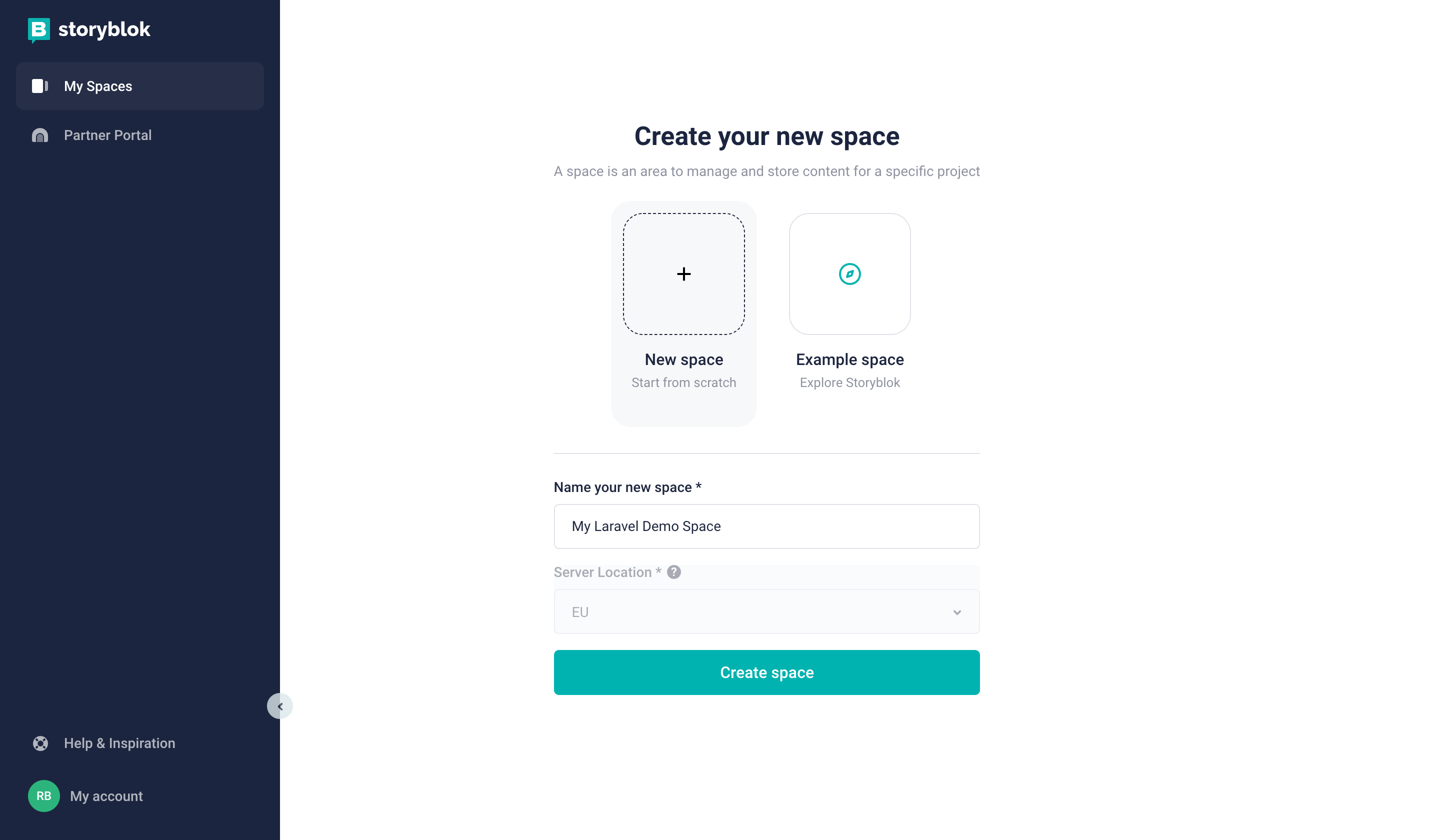 Creating a new space in Storyblok