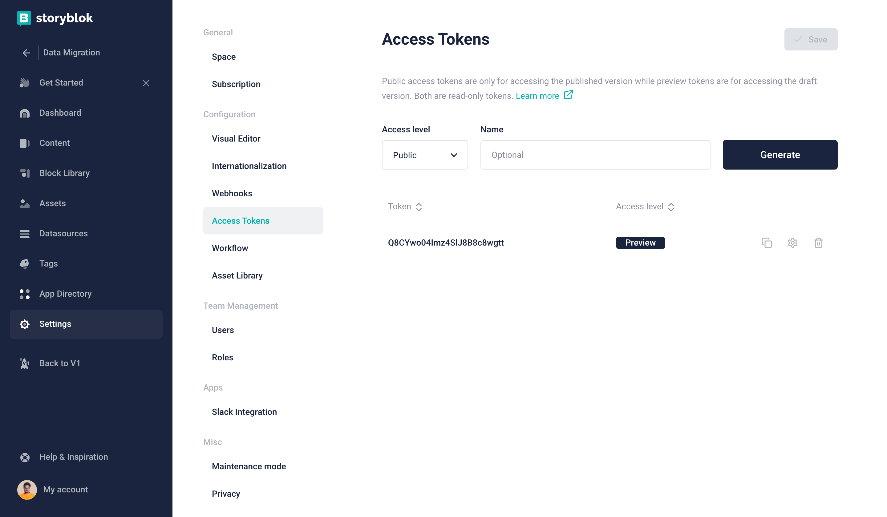 Storyblok preview access token