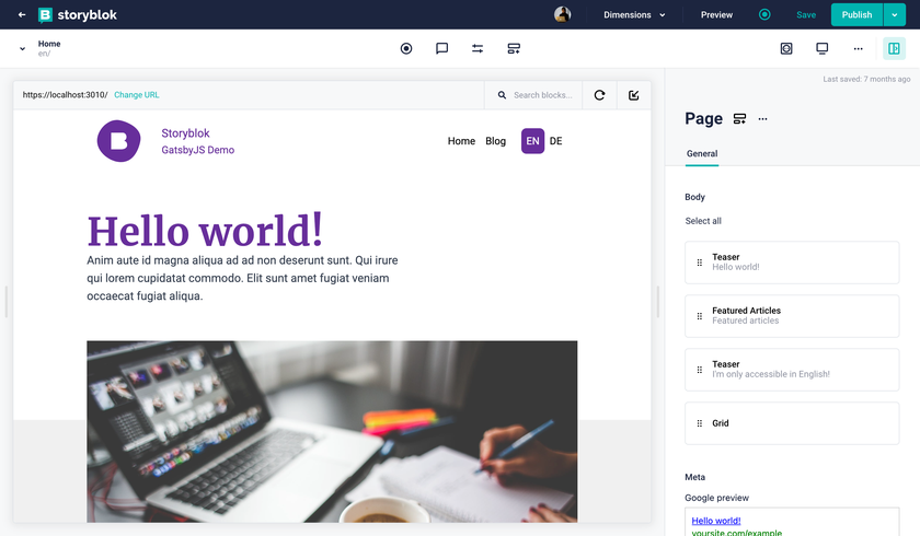 Storyblok editing capabilities