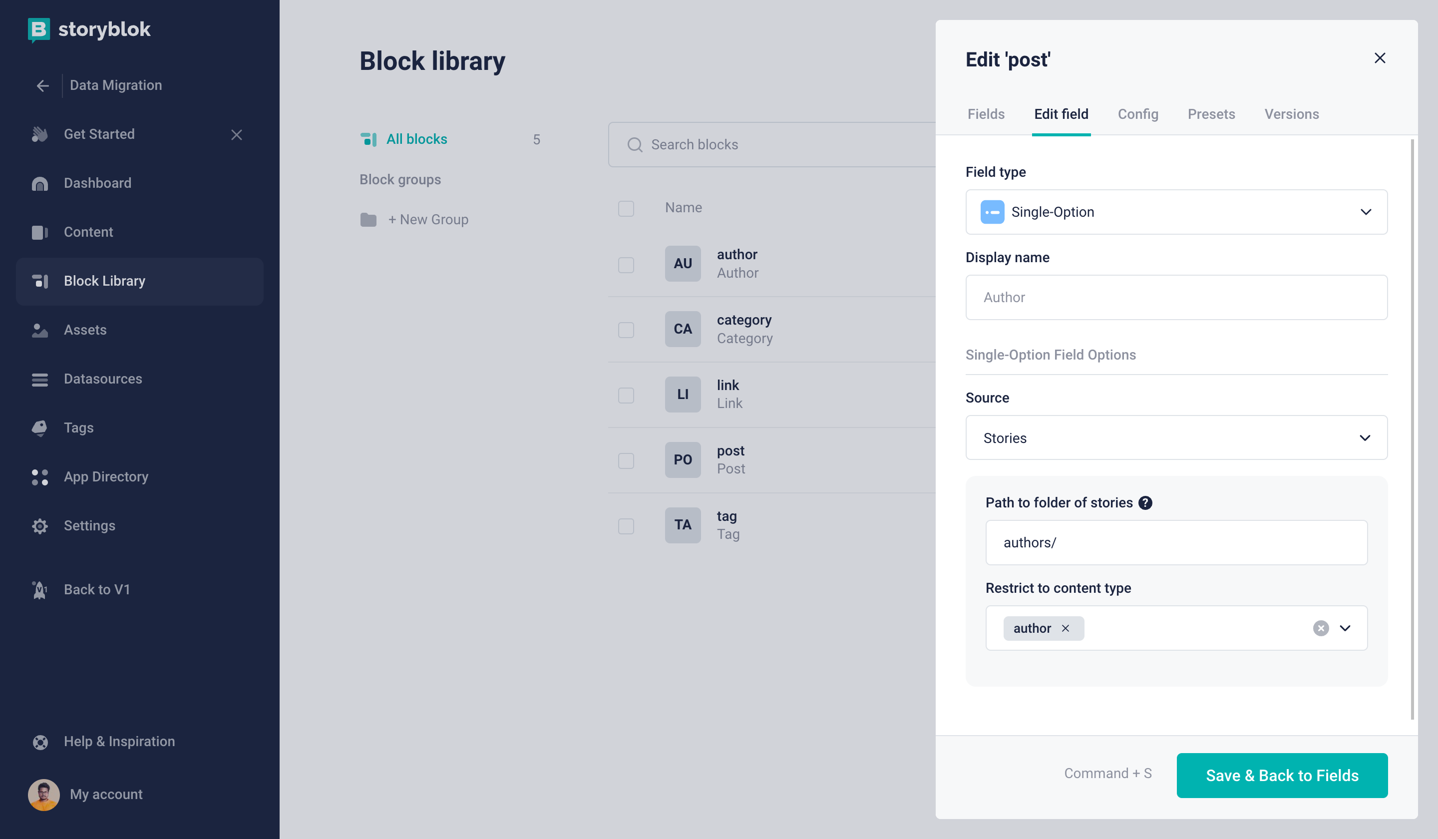 Only the Author Content Type can be selected