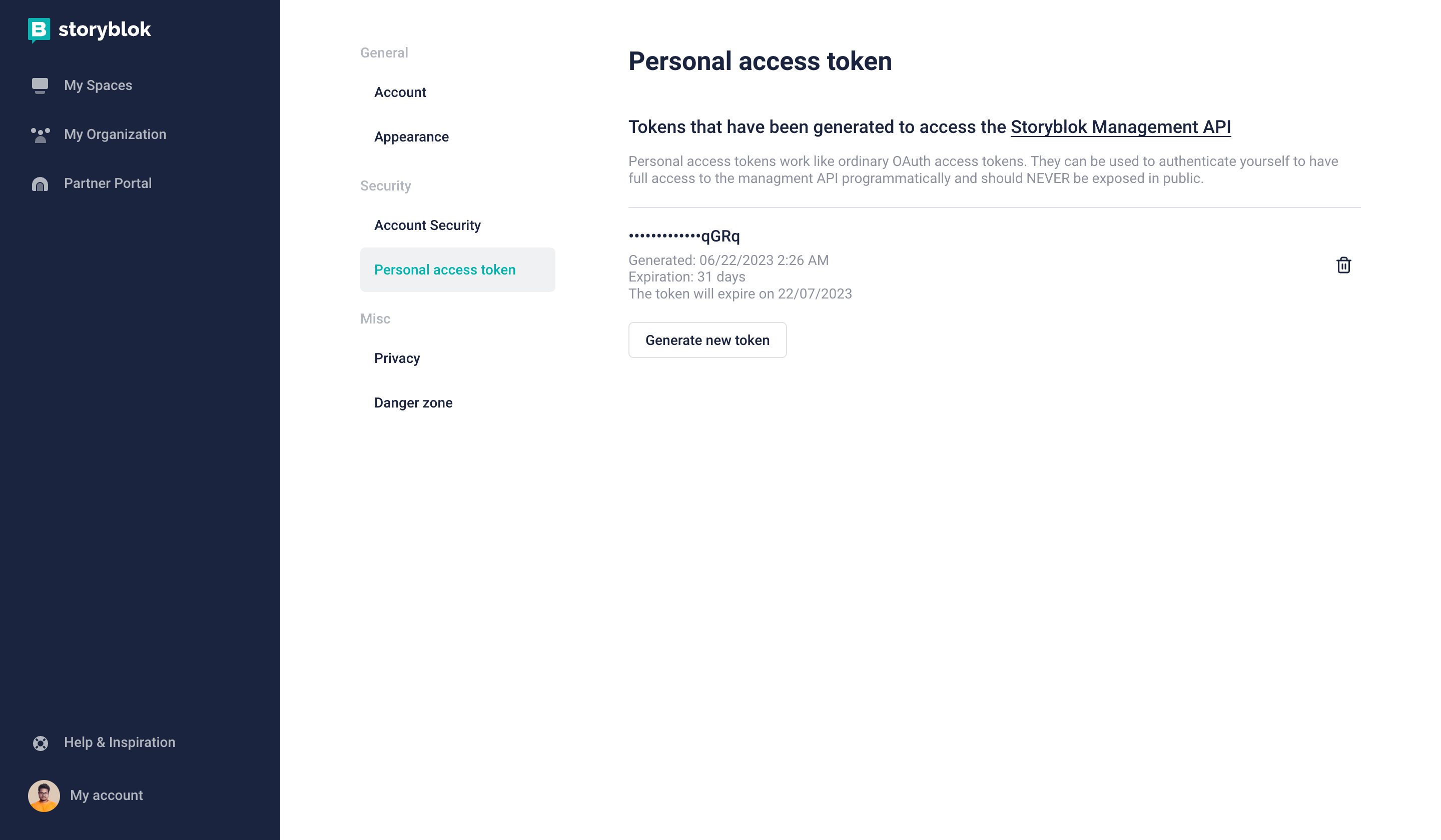 Generate Personal access token