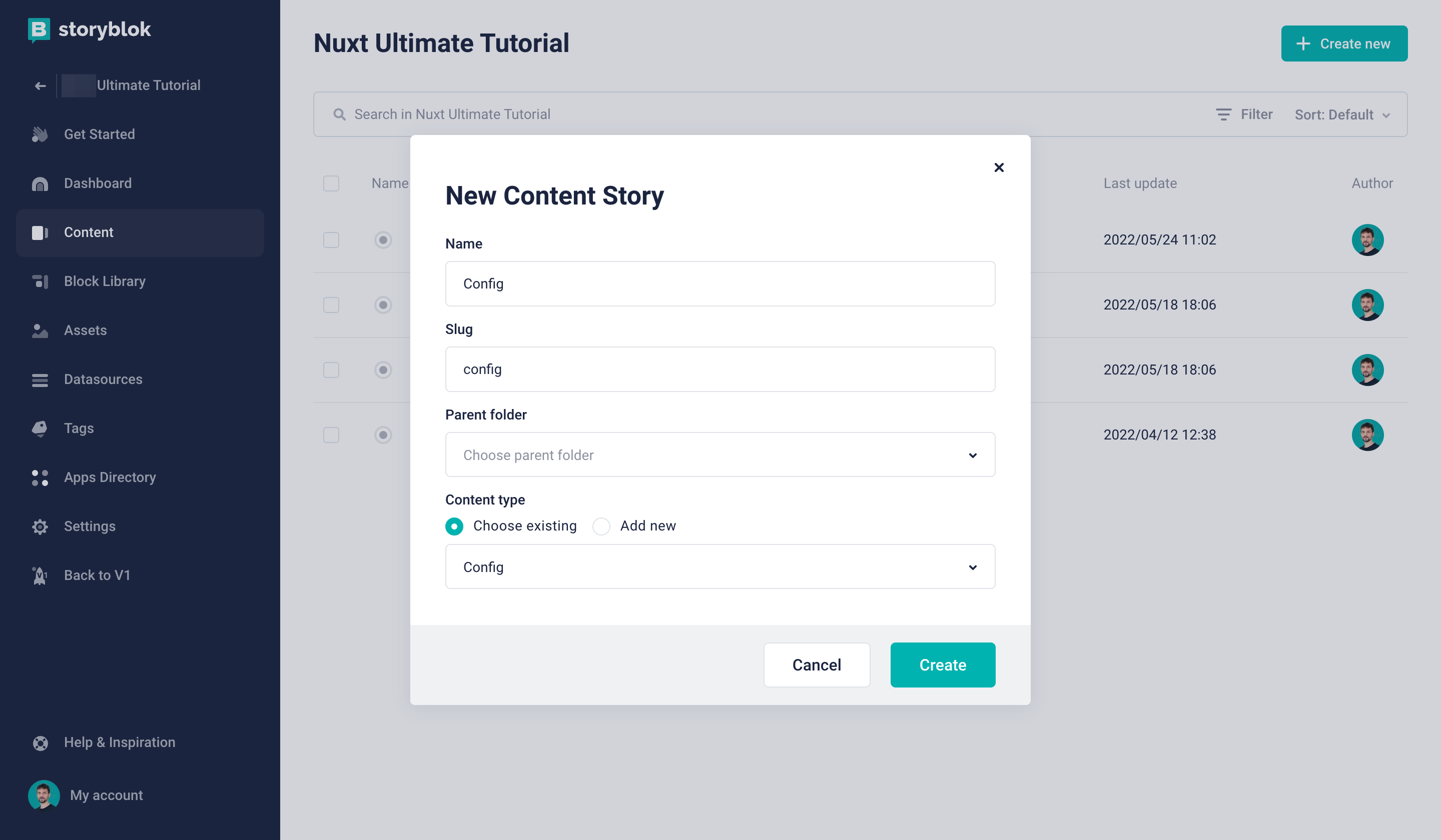 Creating a new Config story