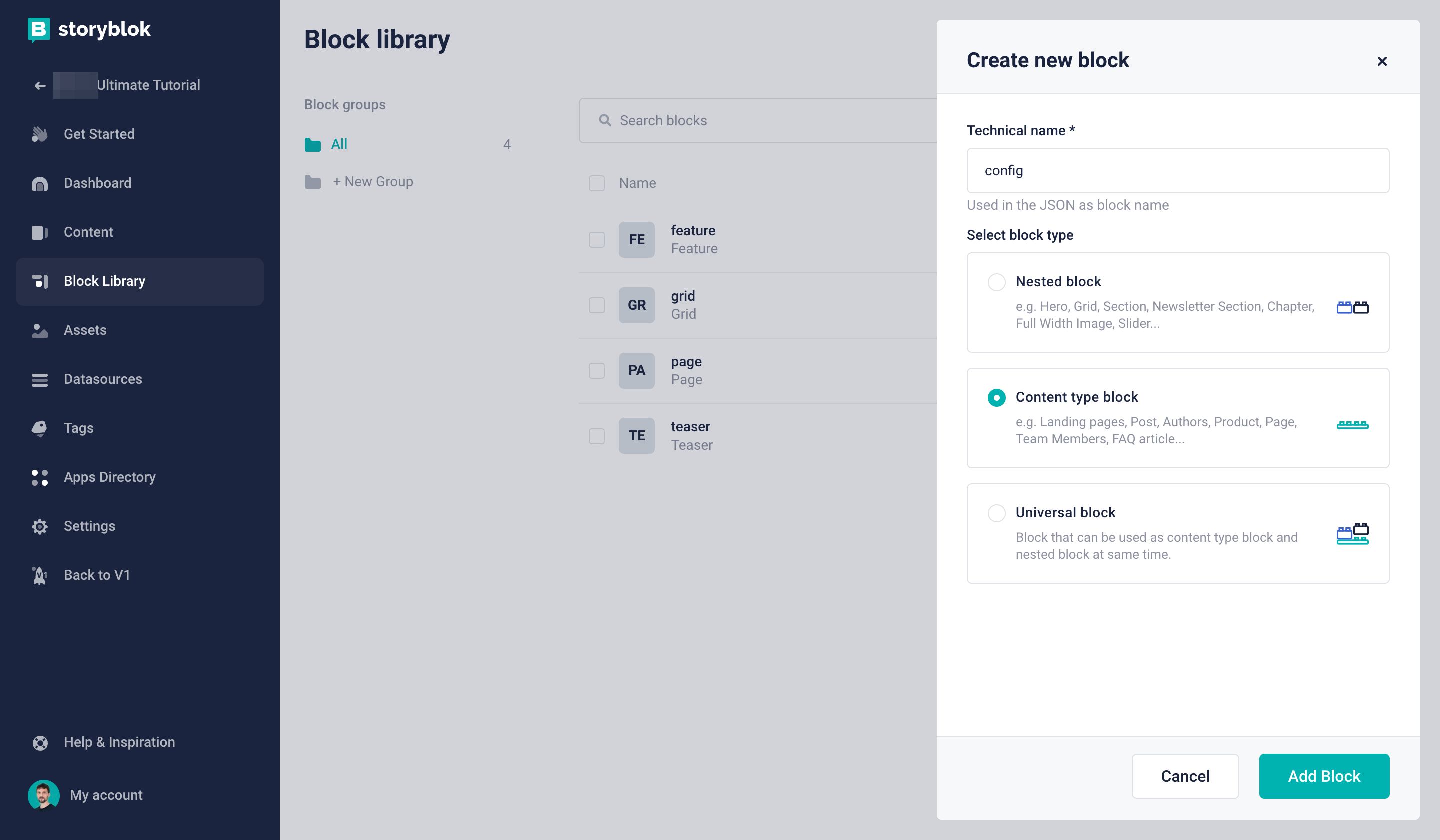 Creating a content type block