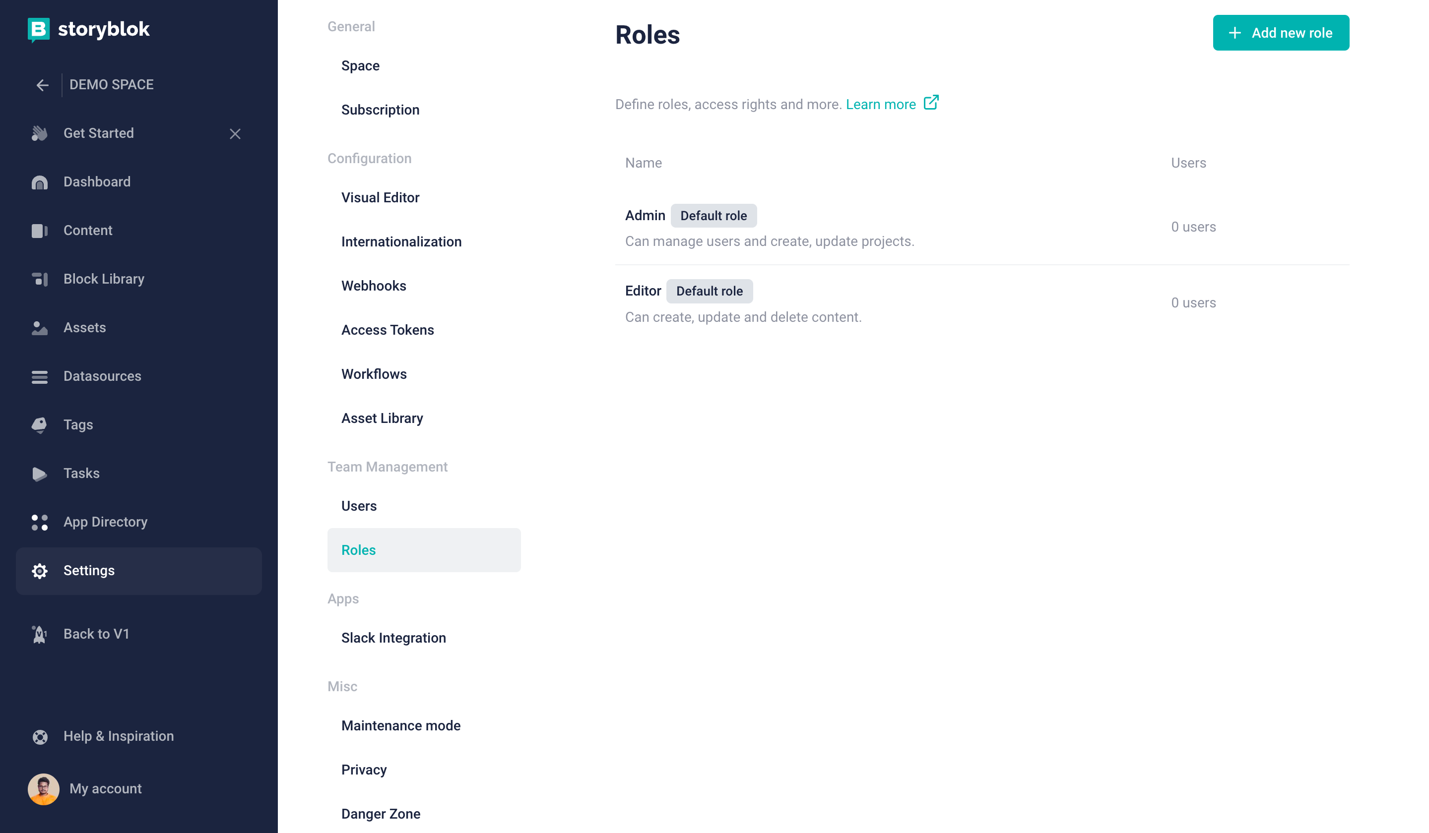 Create new role in your Storyblok Space