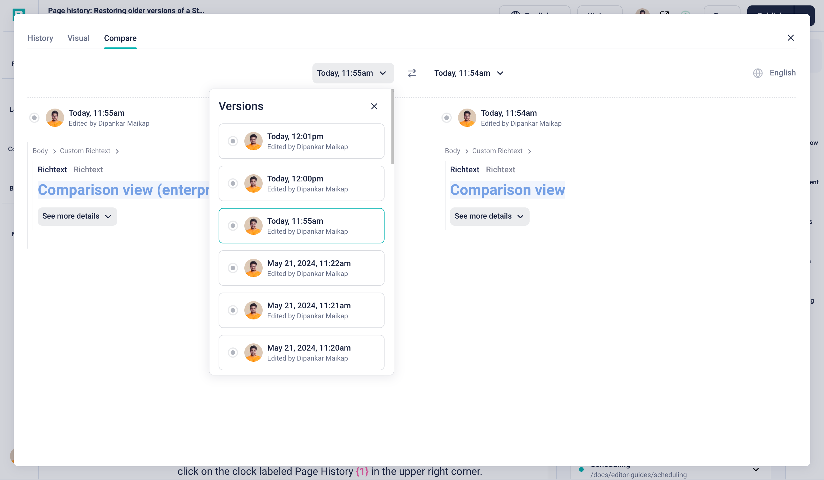 An image showing how new comparison view works.