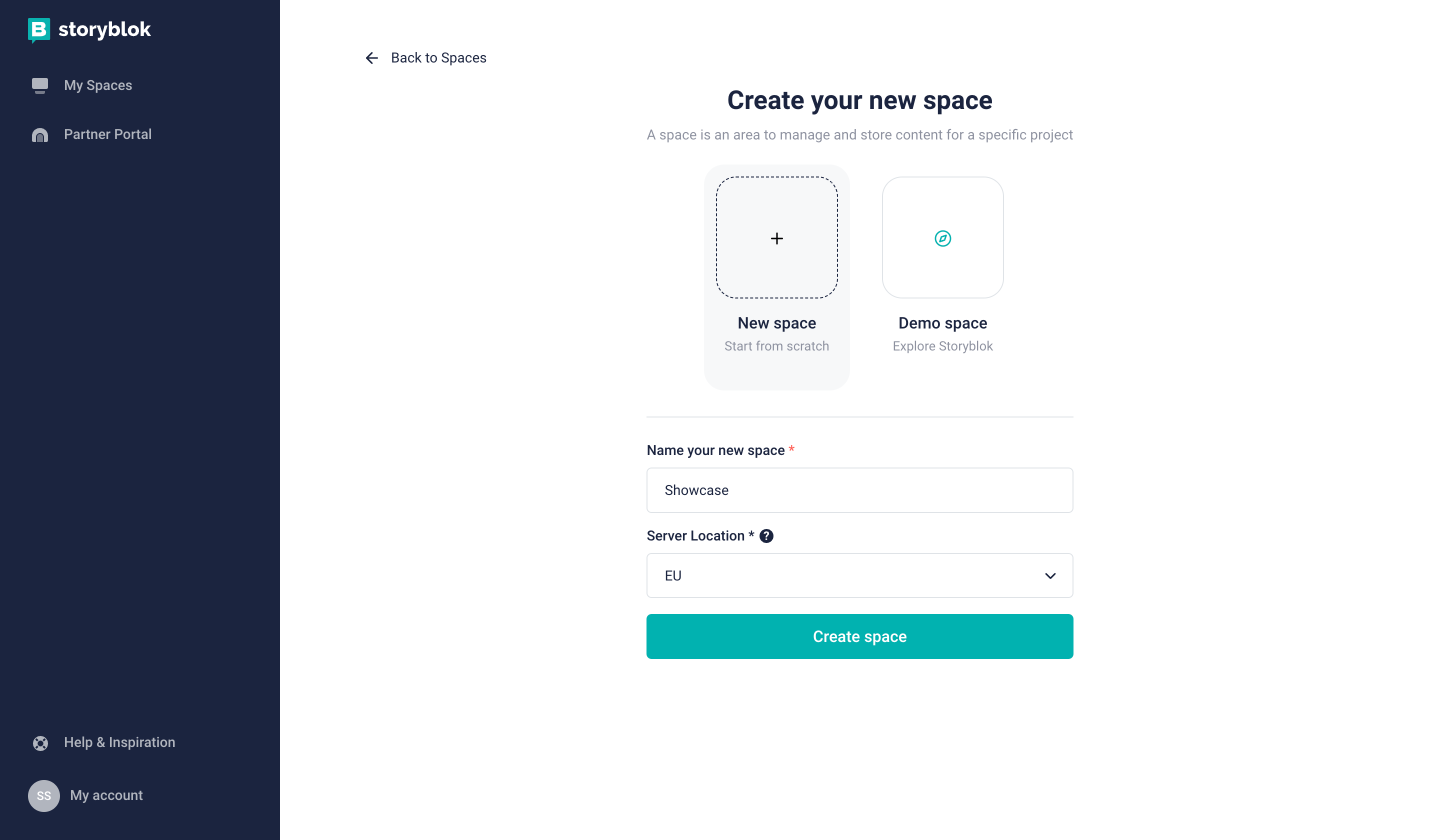 Select New Space, Give It A Name 