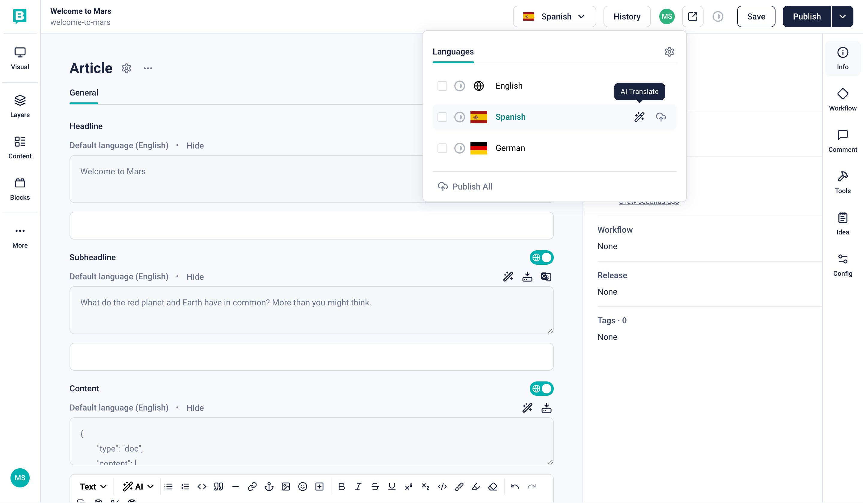 Using AI Translations to translate a story