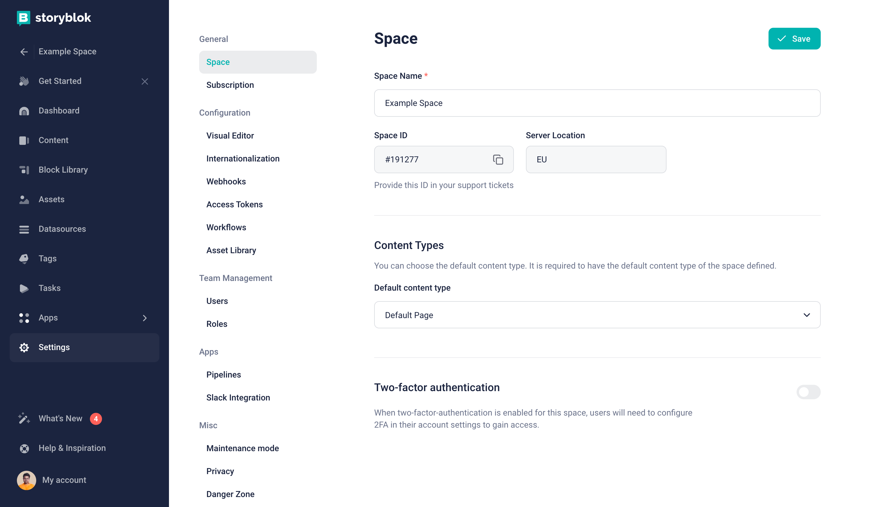 Enable two-factor authentication on your space