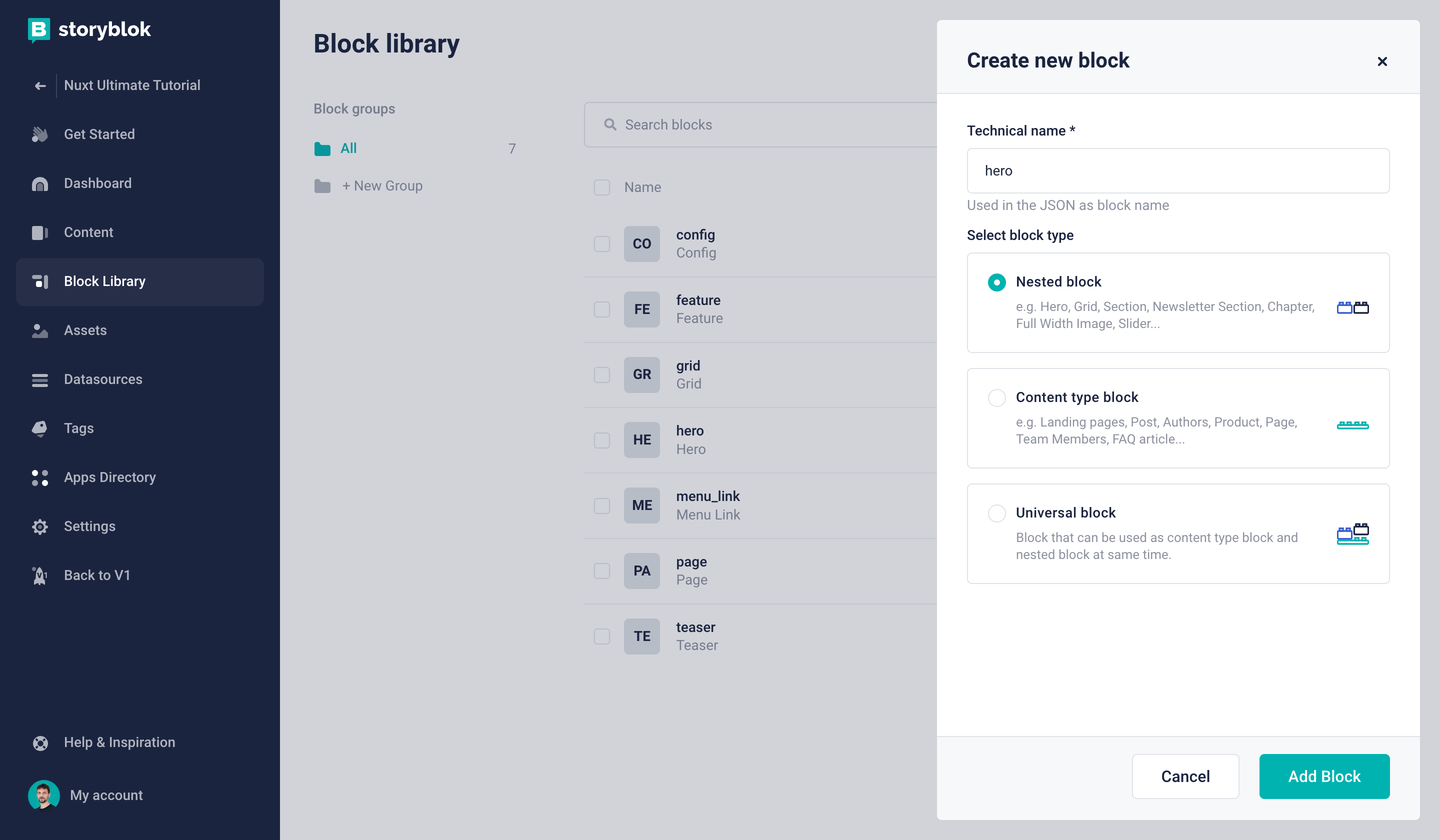 Creating a new nested block