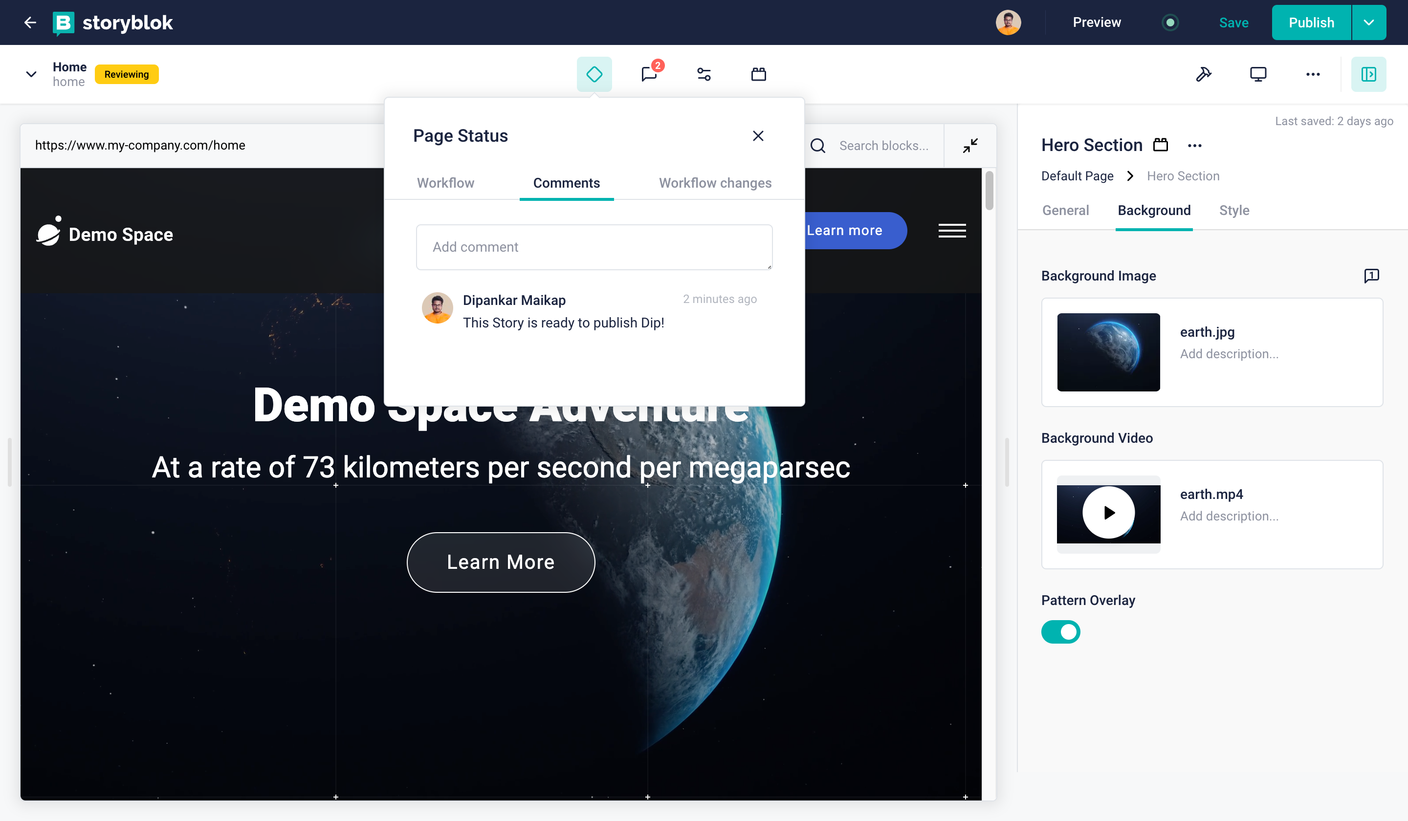 workflow comments view