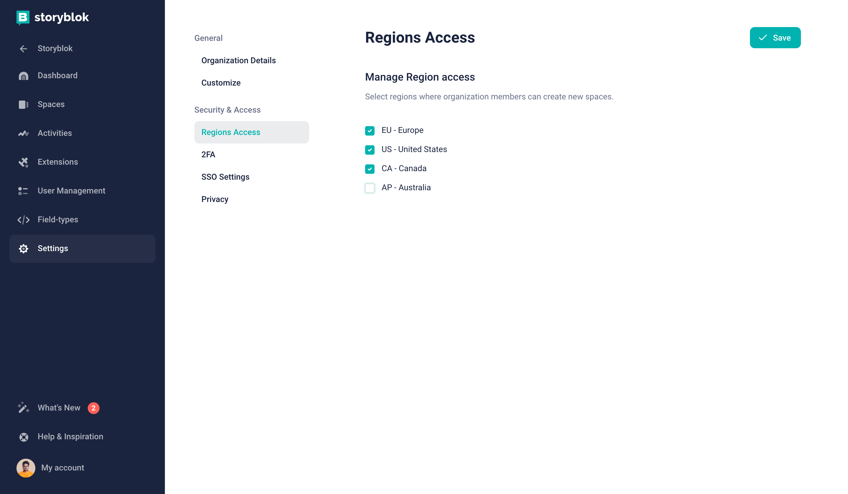 Manage Region Access