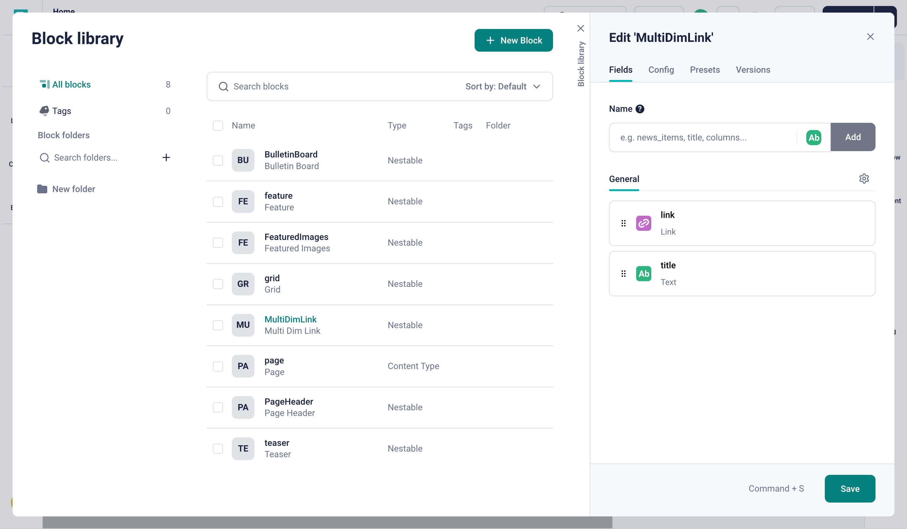 Adding a new block for the MultiDimLink component