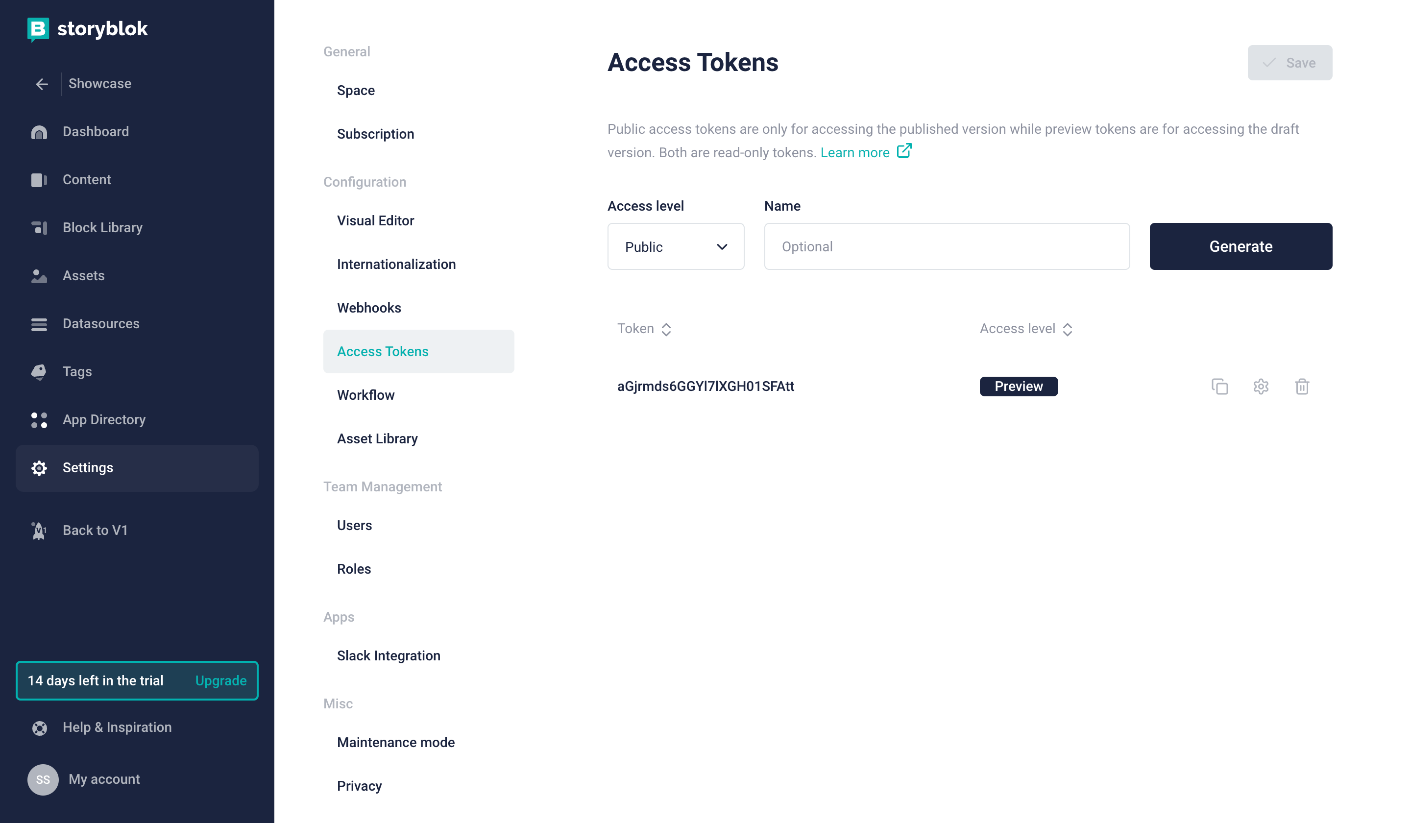Get Storyblok acesstoken
