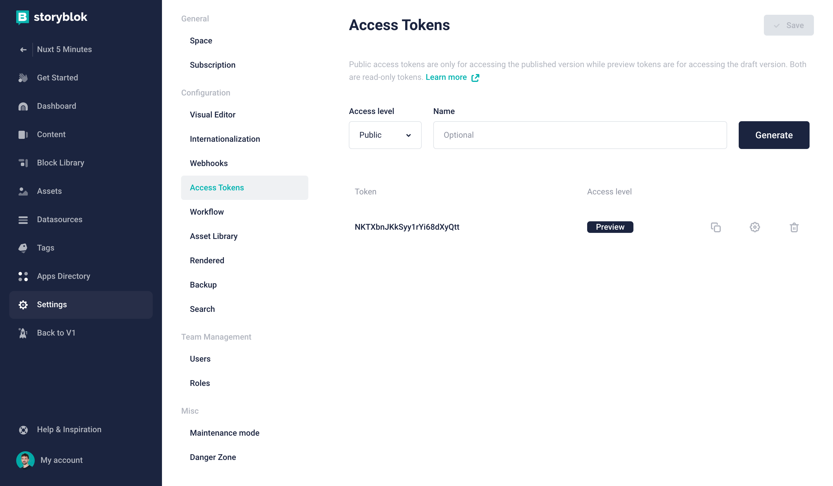 Where to get the preview access token of your Storyblok space