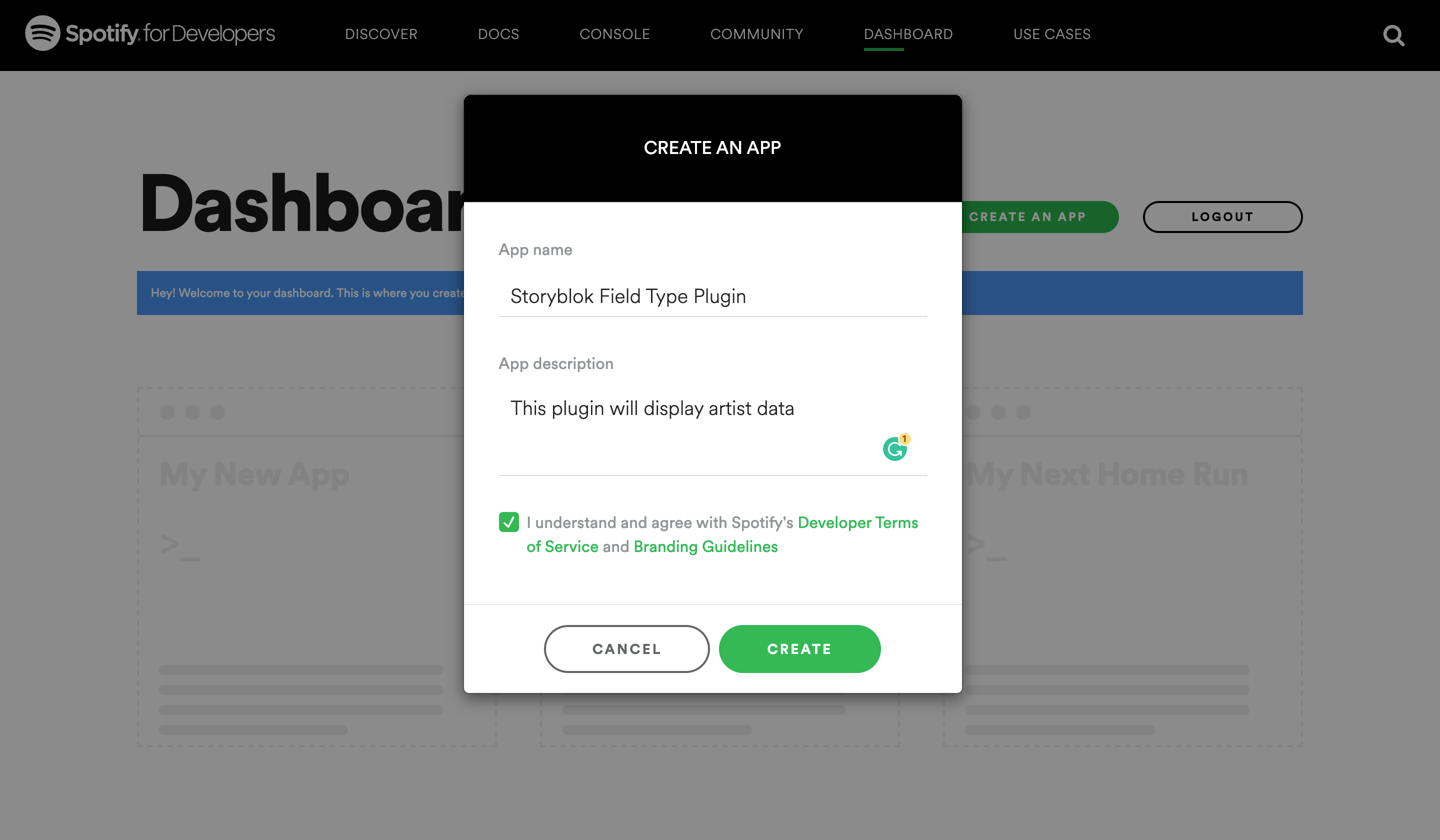 Creating an App in Spotify