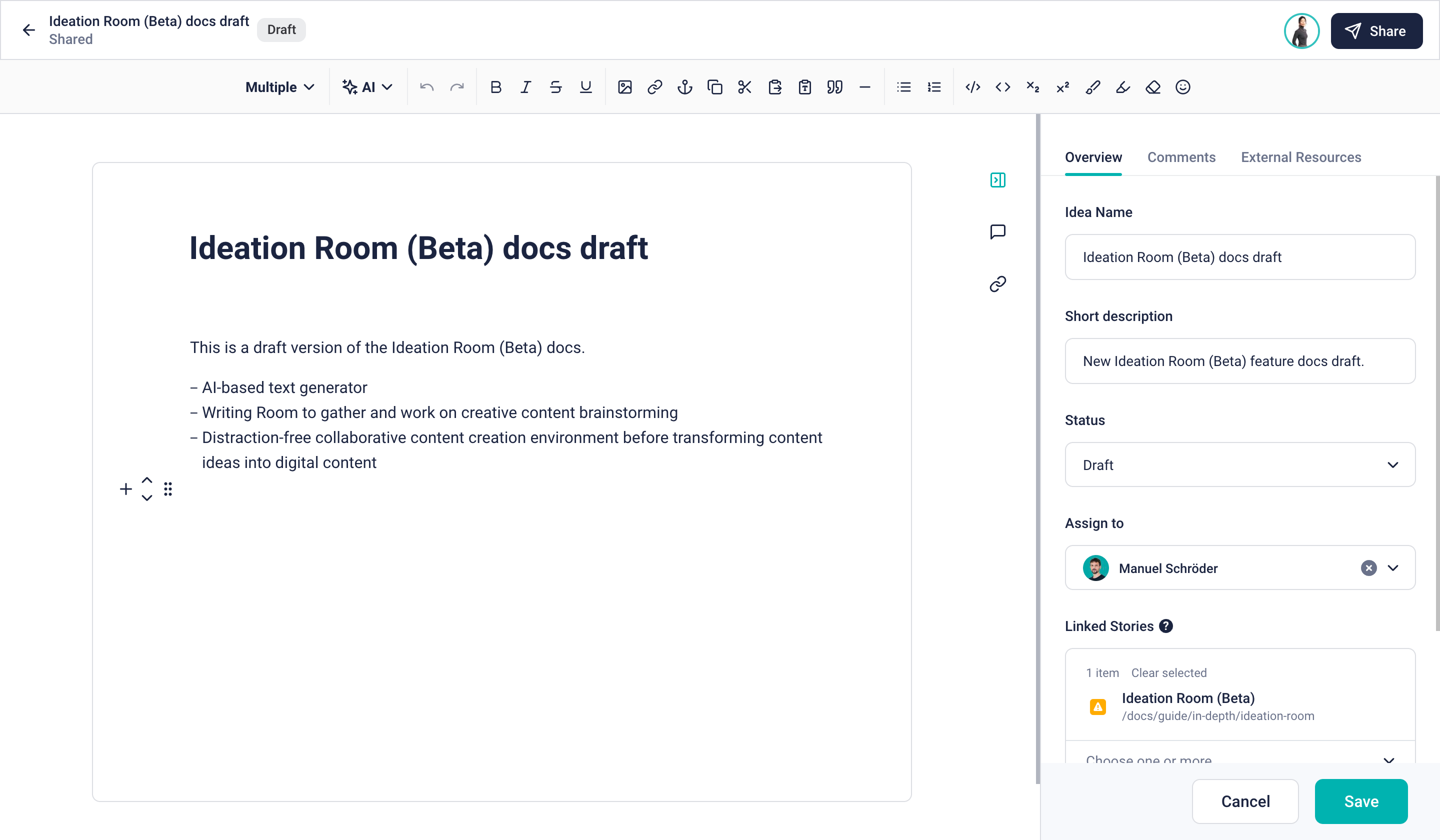 Overview in Writing Room