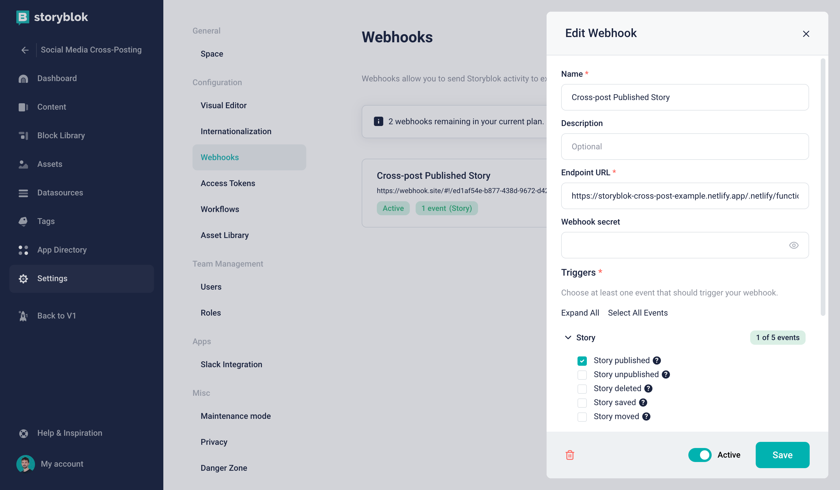 Implementing the serverless function's endpoint in Storyblok