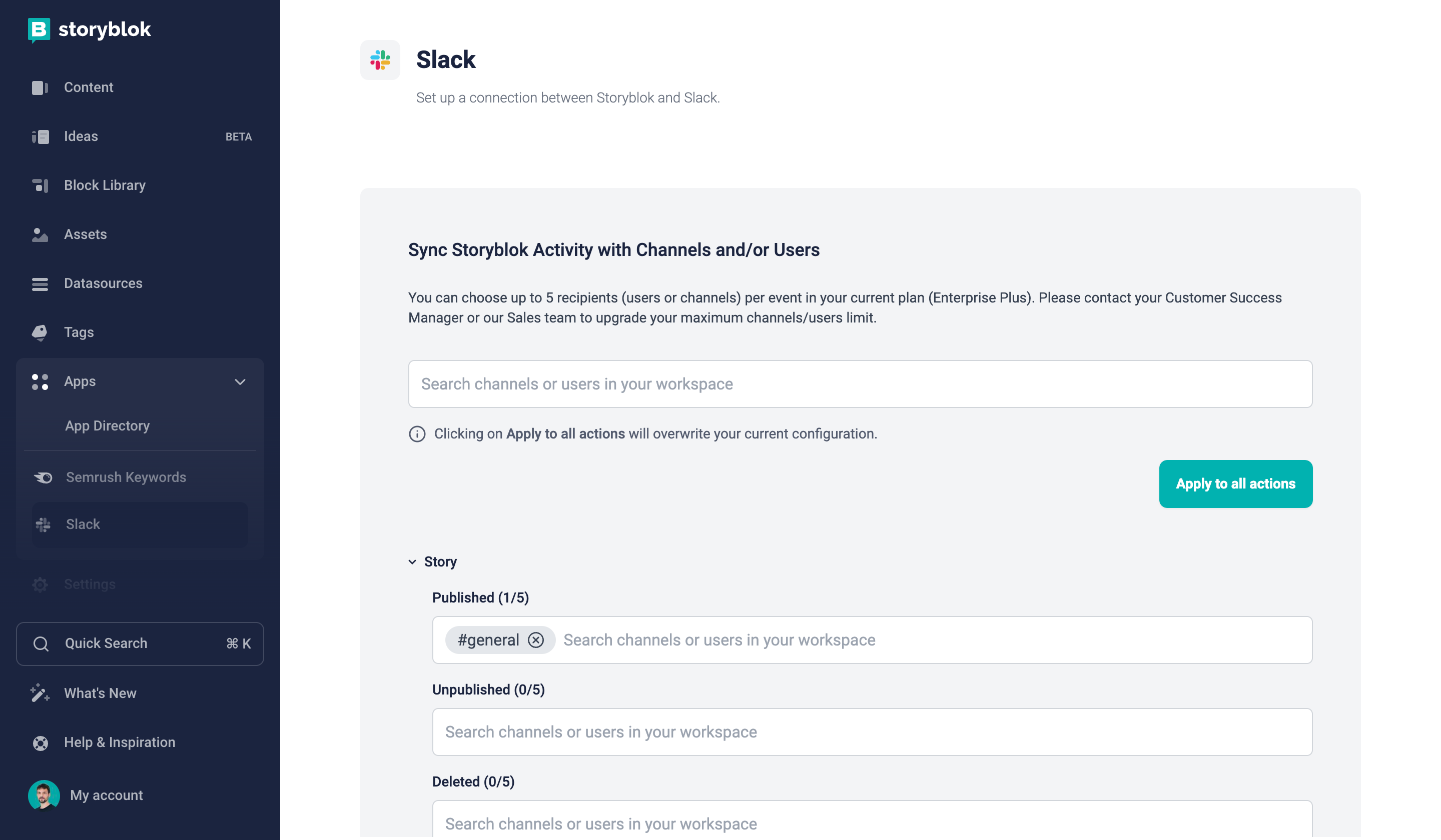 Configuring Slack notifications based on Storyblok events