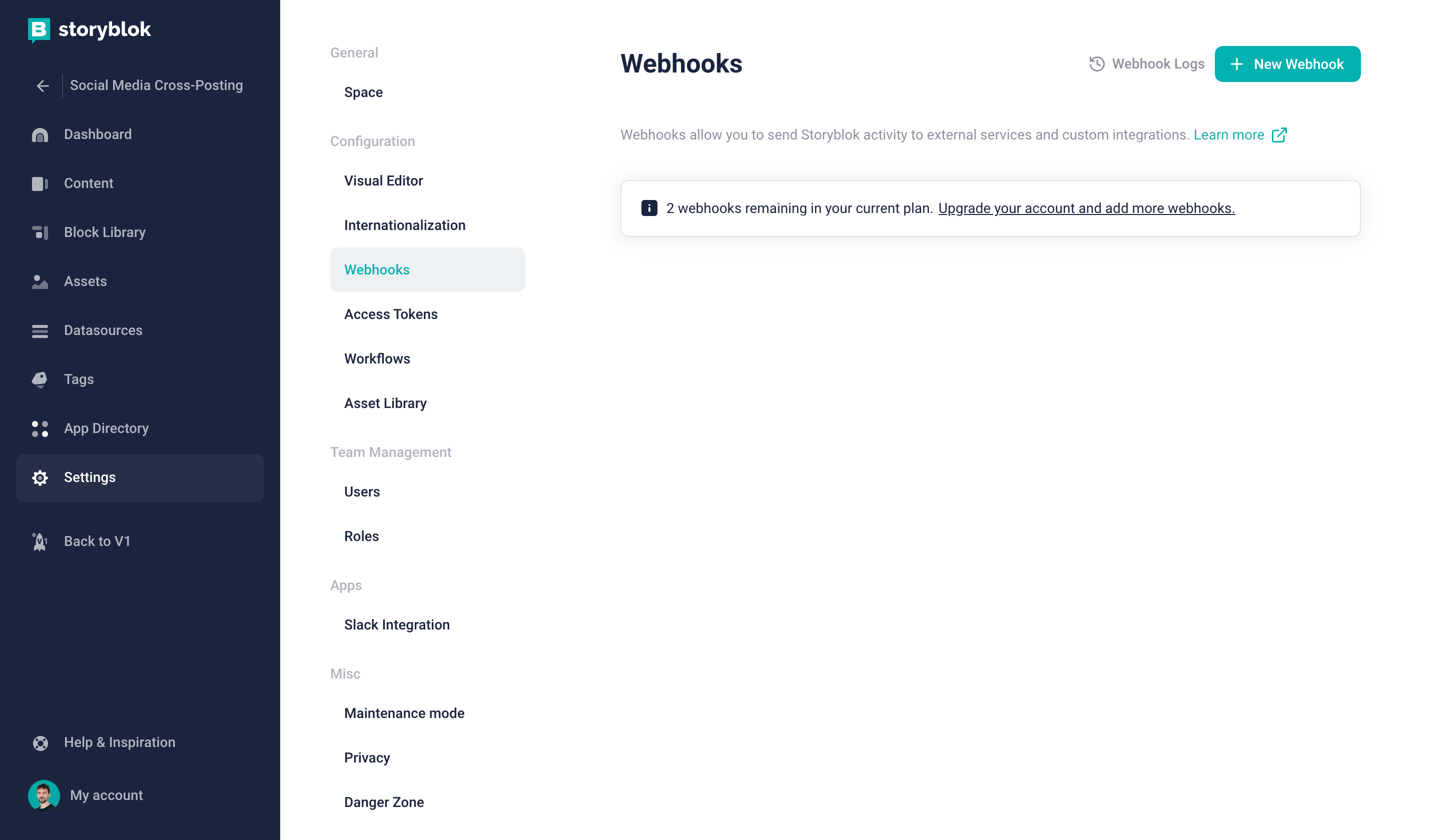 Creating a new webhook