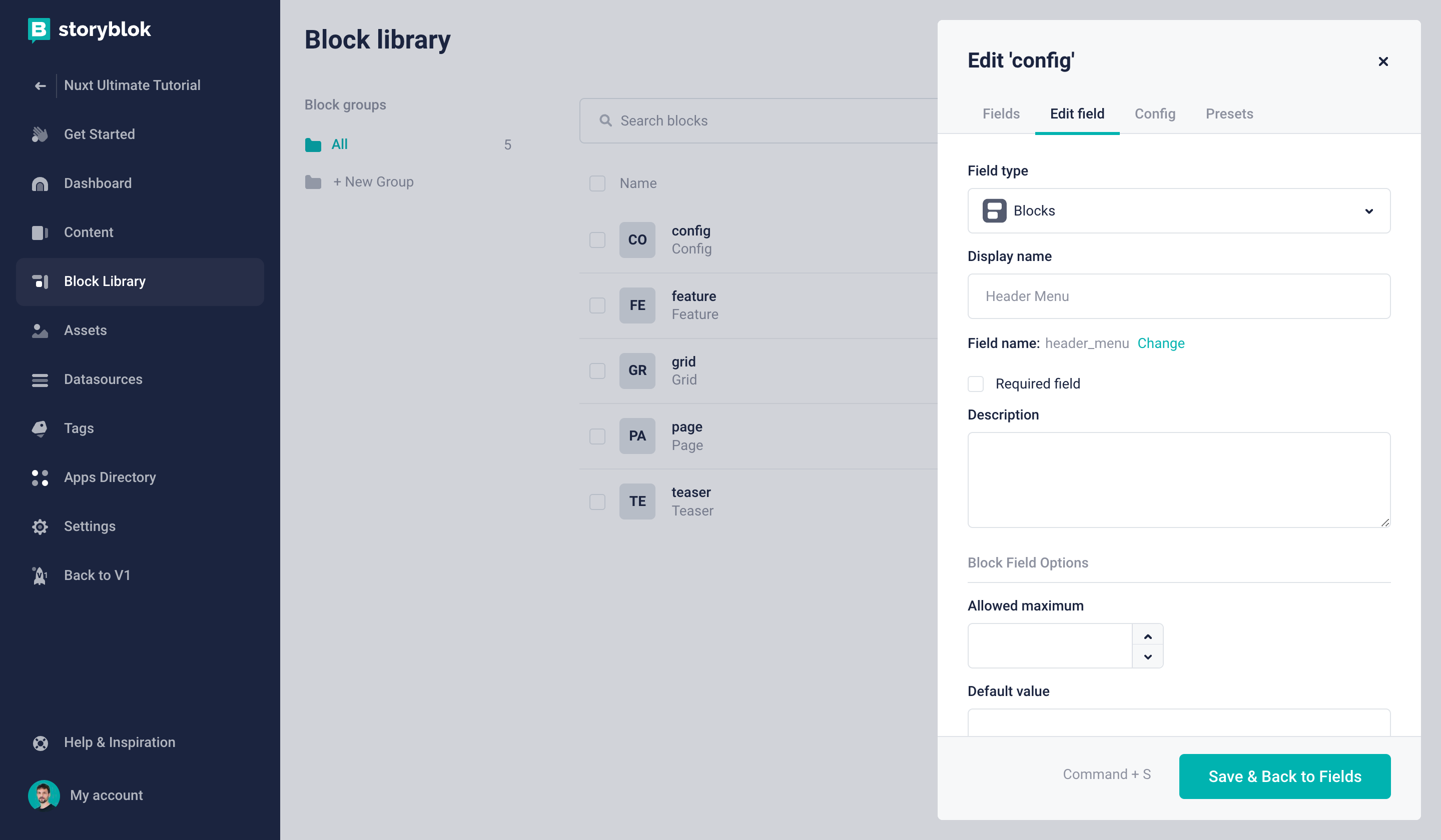 Creating a field for the header menu
