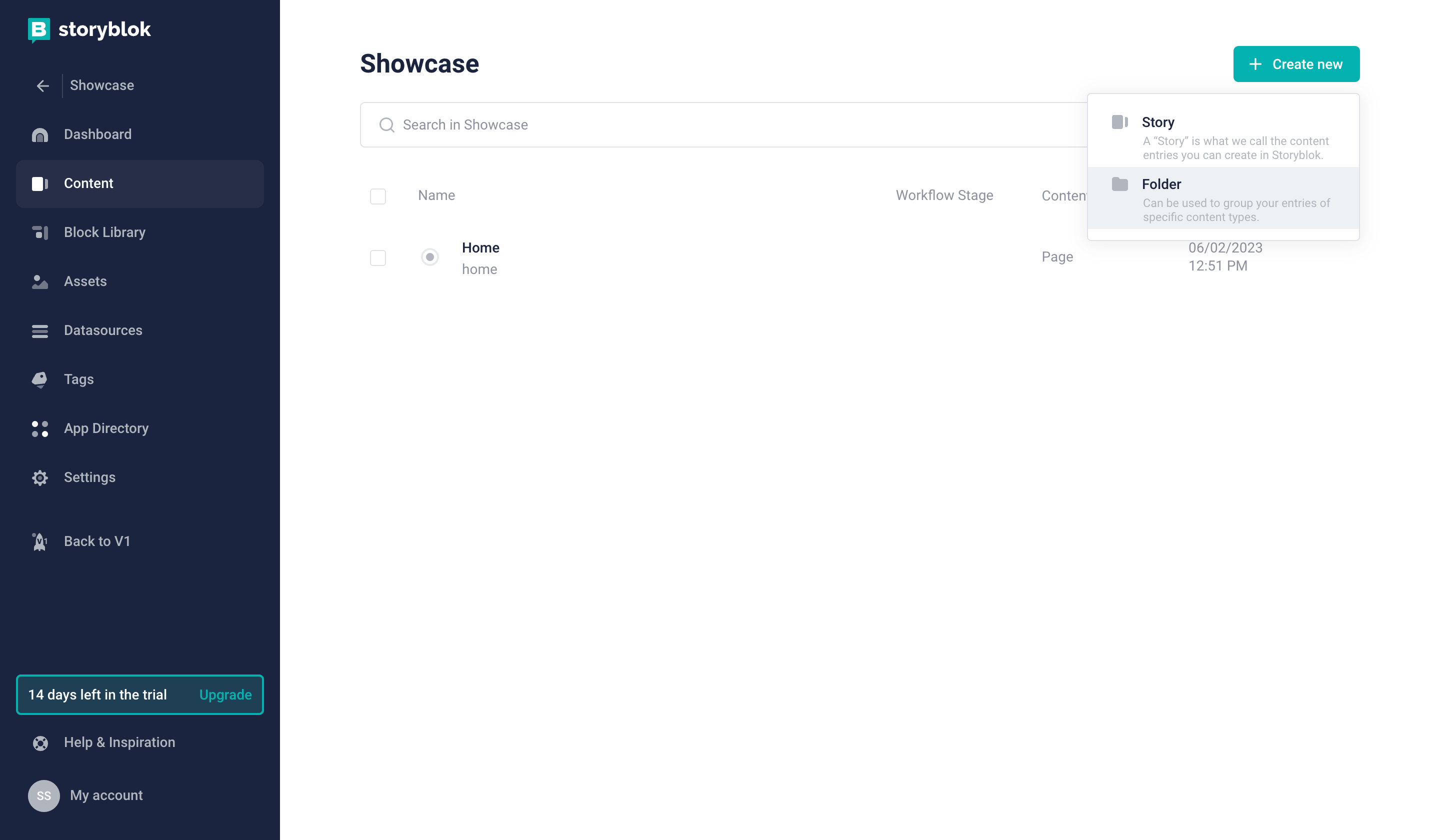Storyblok create a new folder