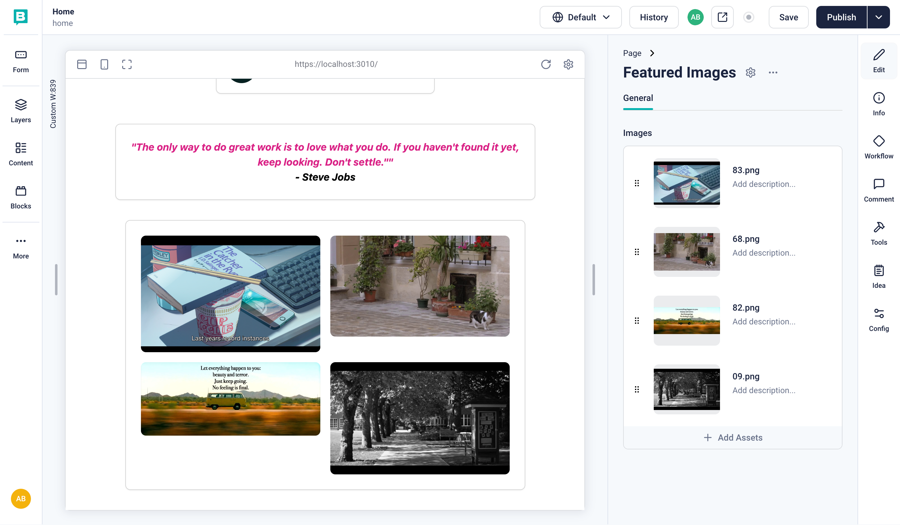 Image block rendering with 4 images in a grid layout
