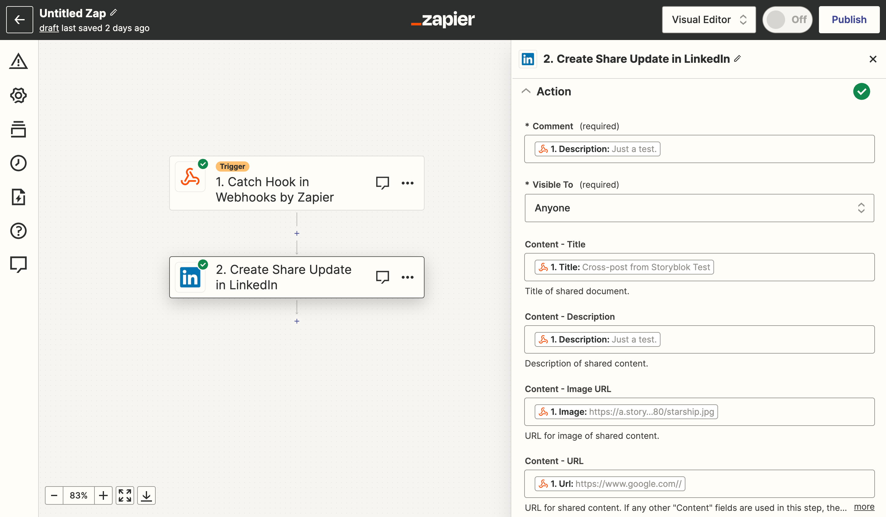 Using the data provided by the serverless function for LinkedIn posts in Zapier