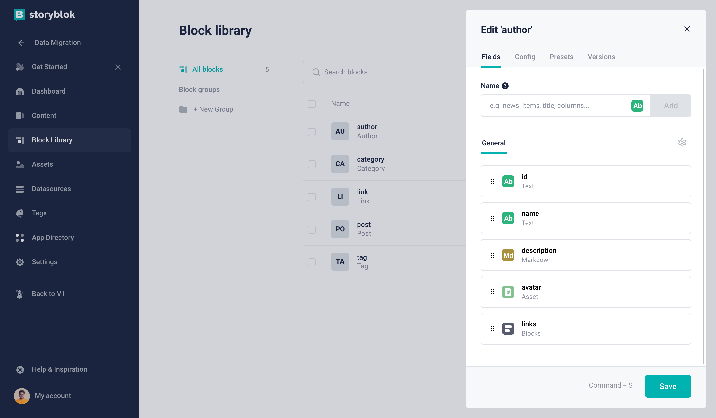 Author Content Type Block