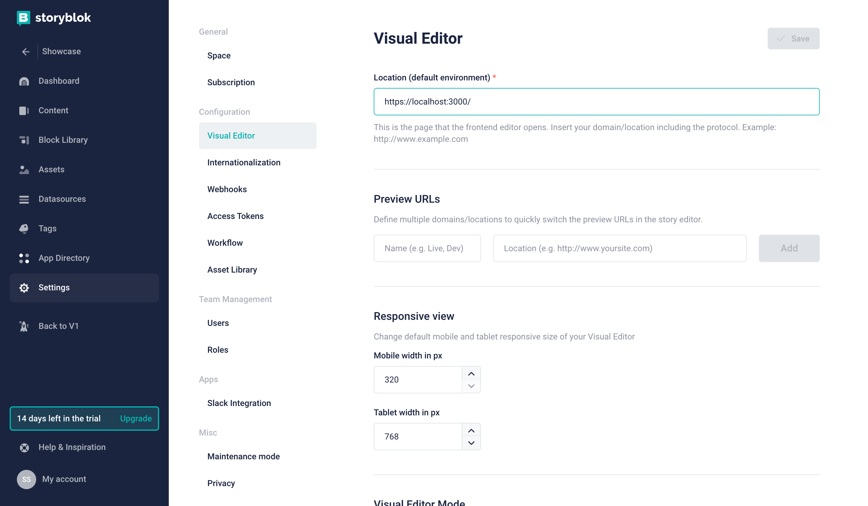 Set the Location for Visual Editor