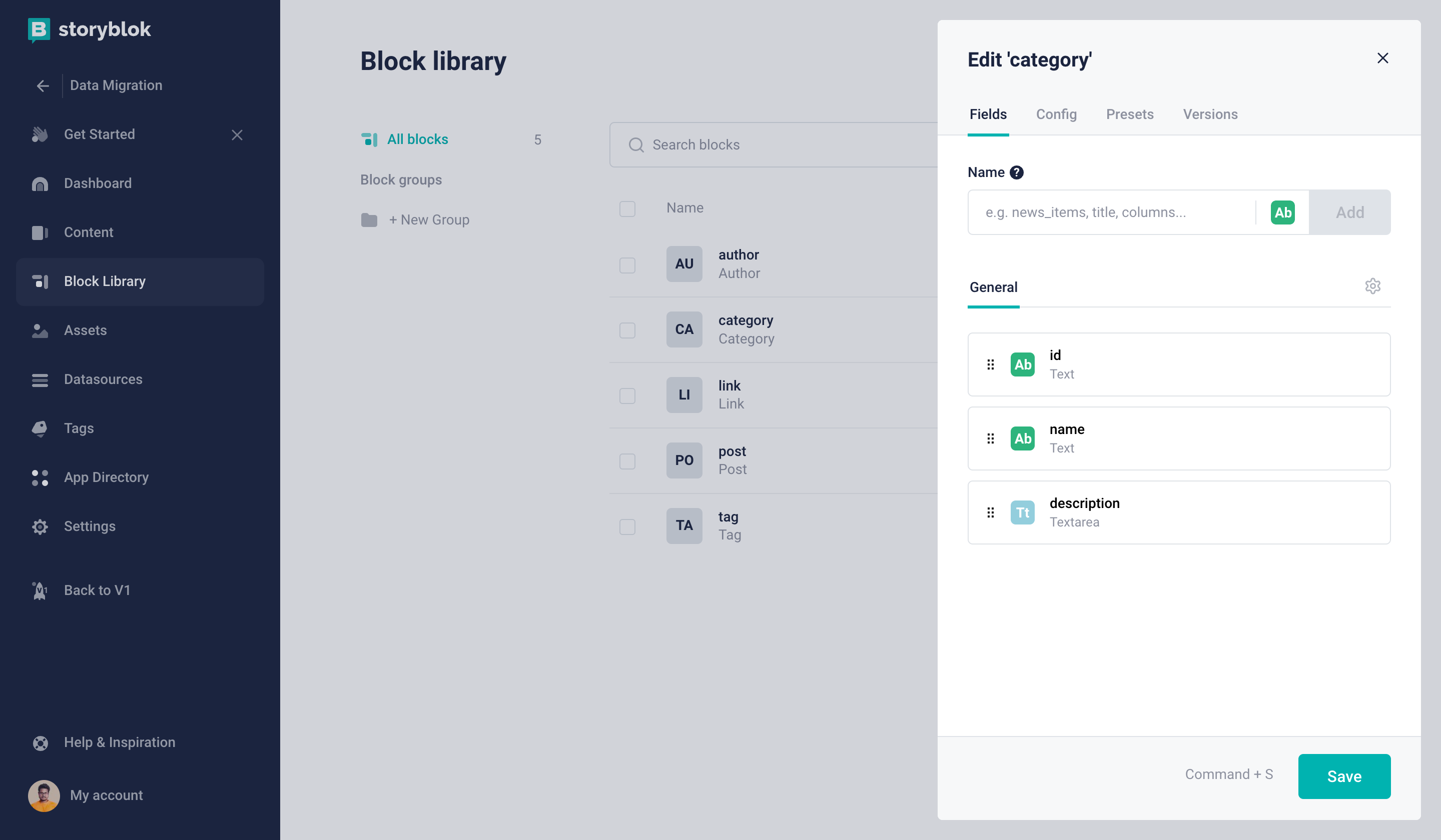 Category Content Type block