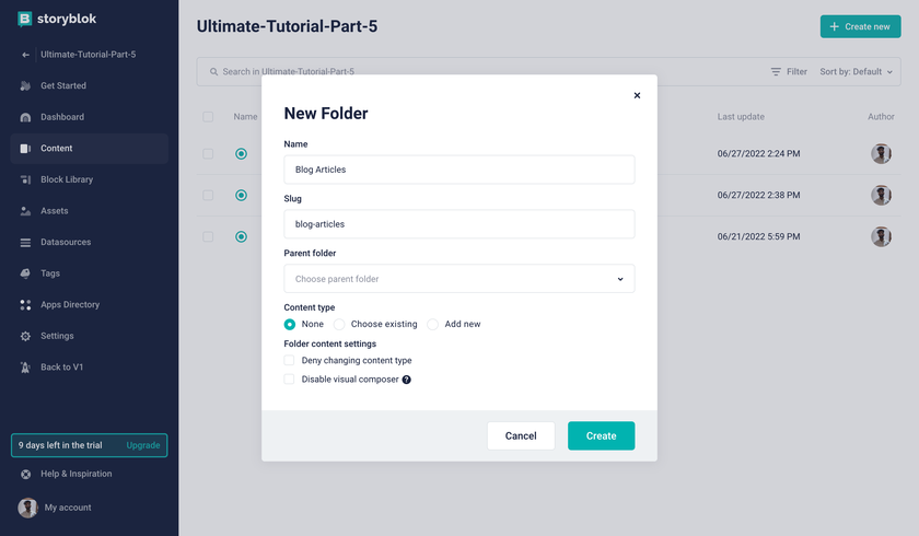 Adding Blog Articles Folder