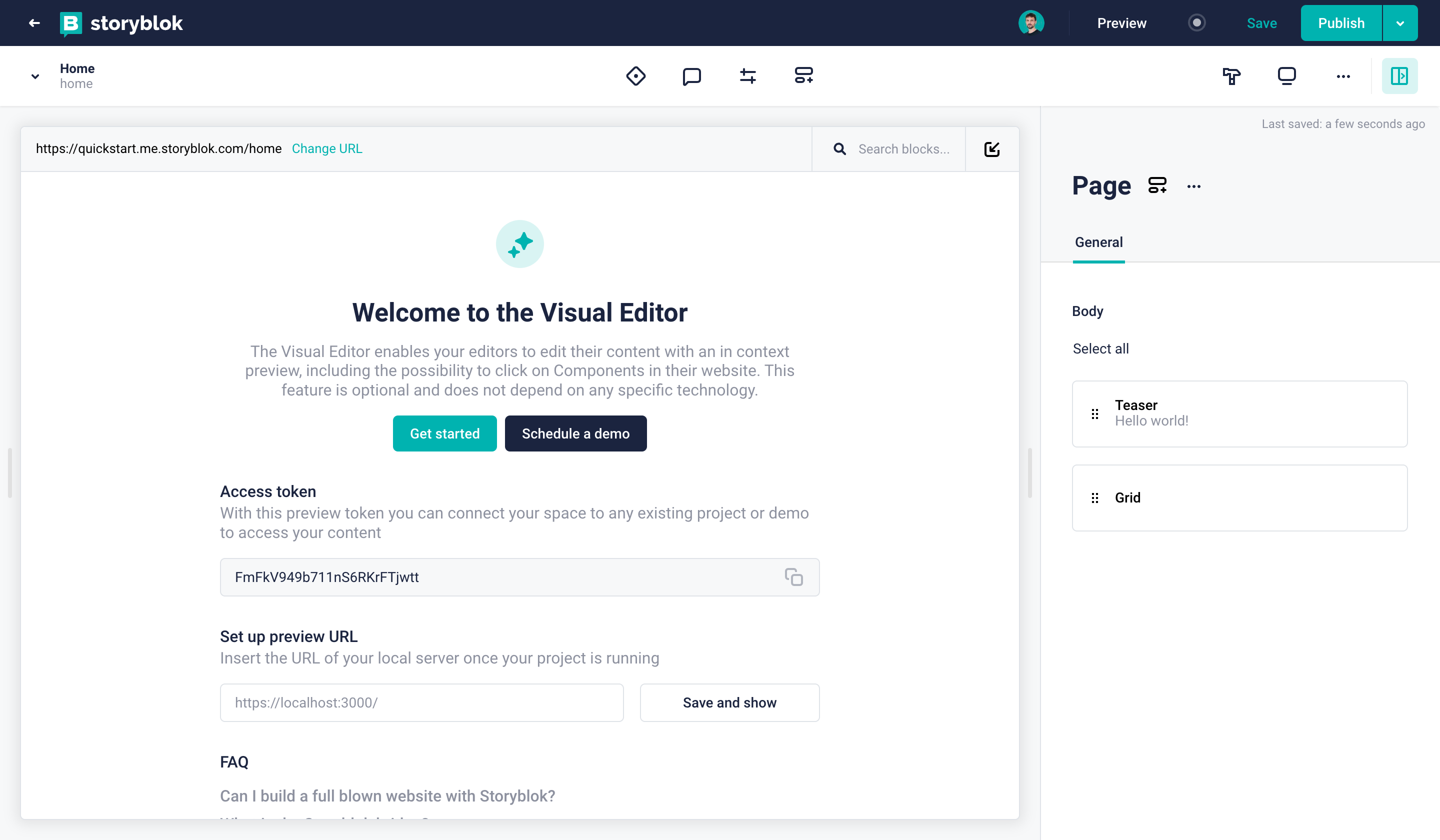 Visual Editor representing your Home story