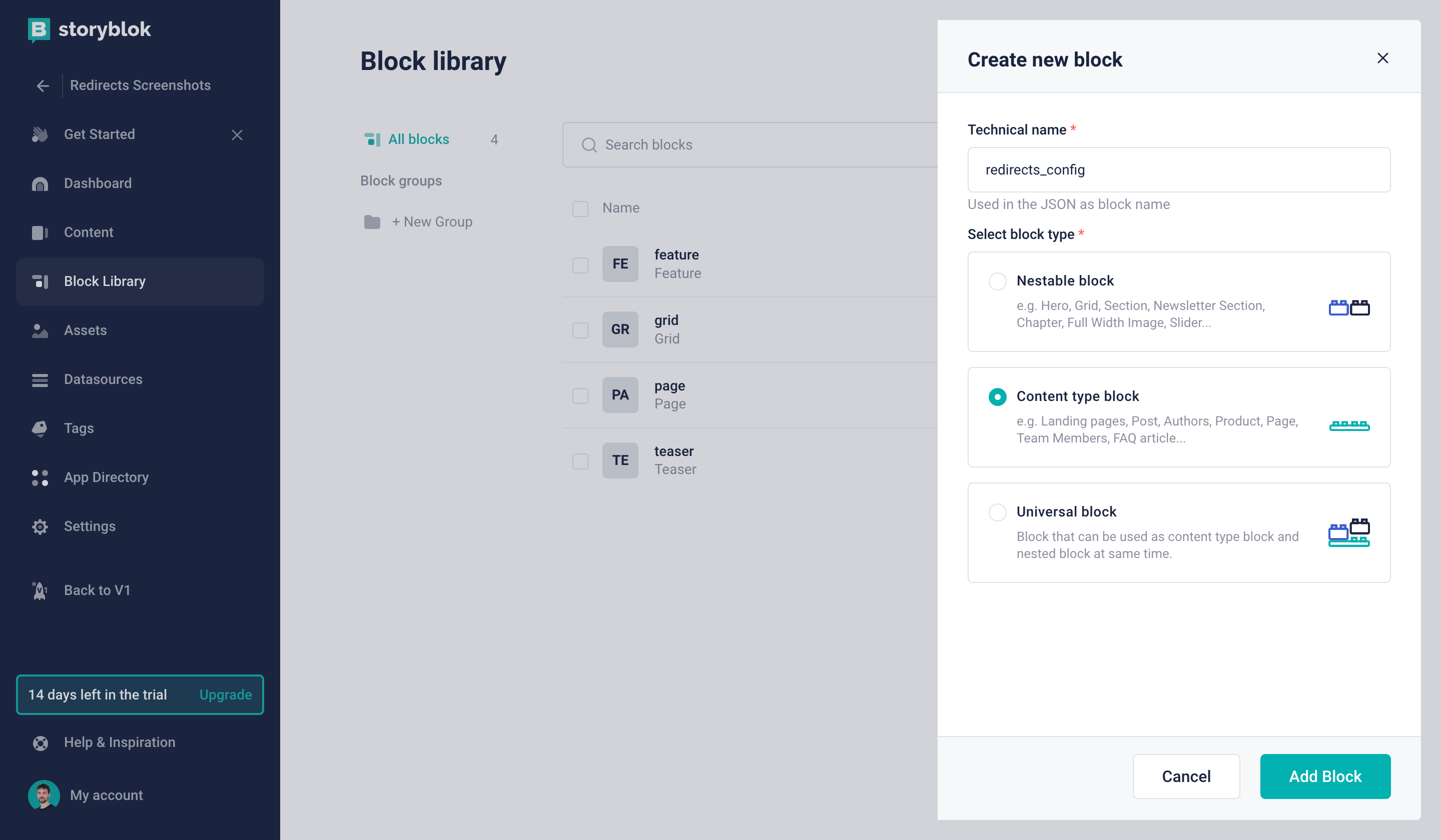 Creating a new content type block