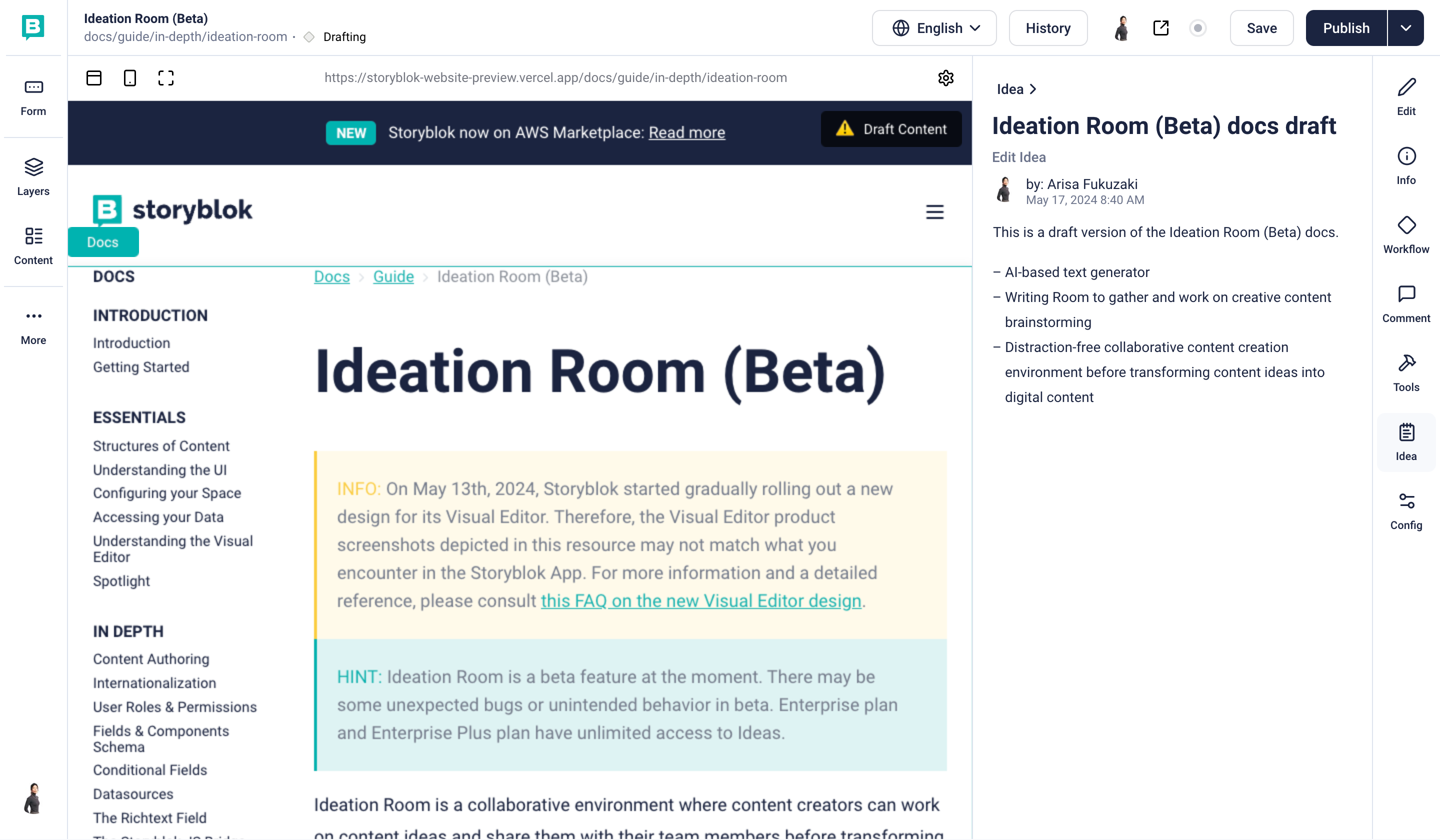 Previewing Connected Ideas in the Visual Editor