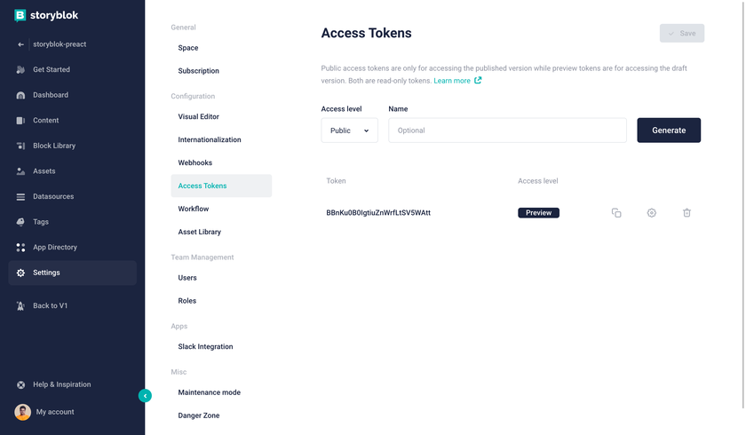 Getting the preview access token for our project