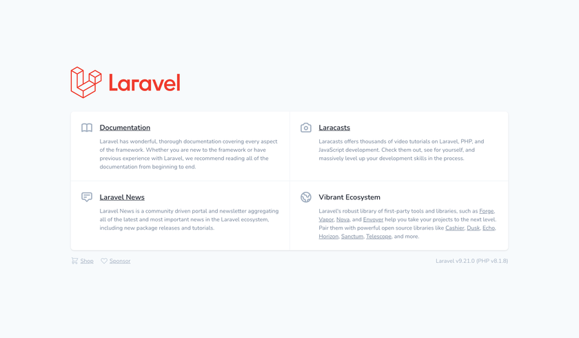 Welcome screen of your Laravel project