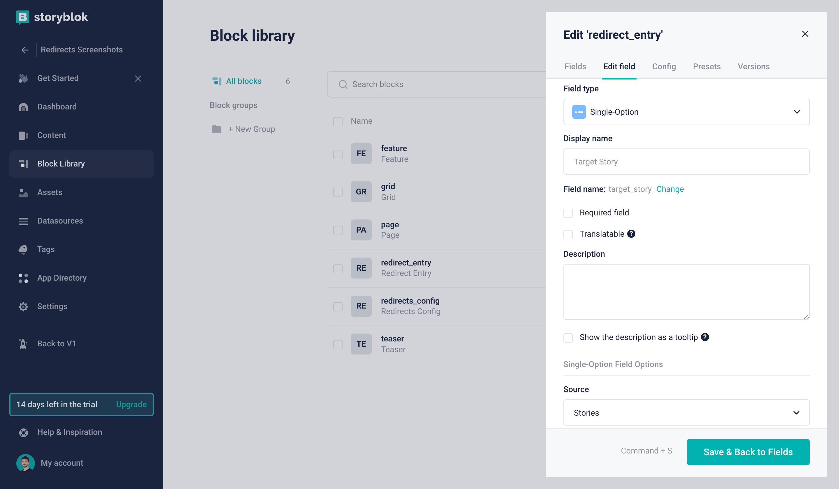 Setting the source to Stories