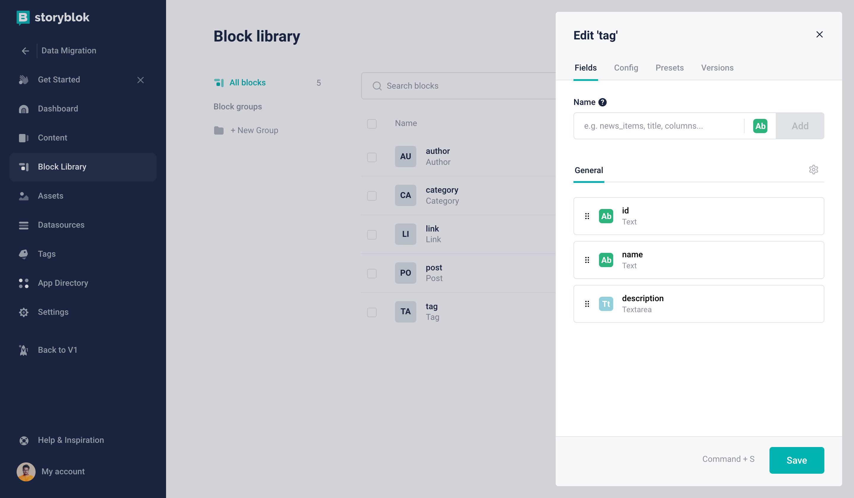 Tag Content Type block